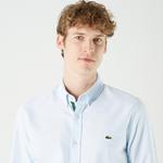 Erkek Slim Fit Düğmeli Yaka Açık Mavi Gömlek