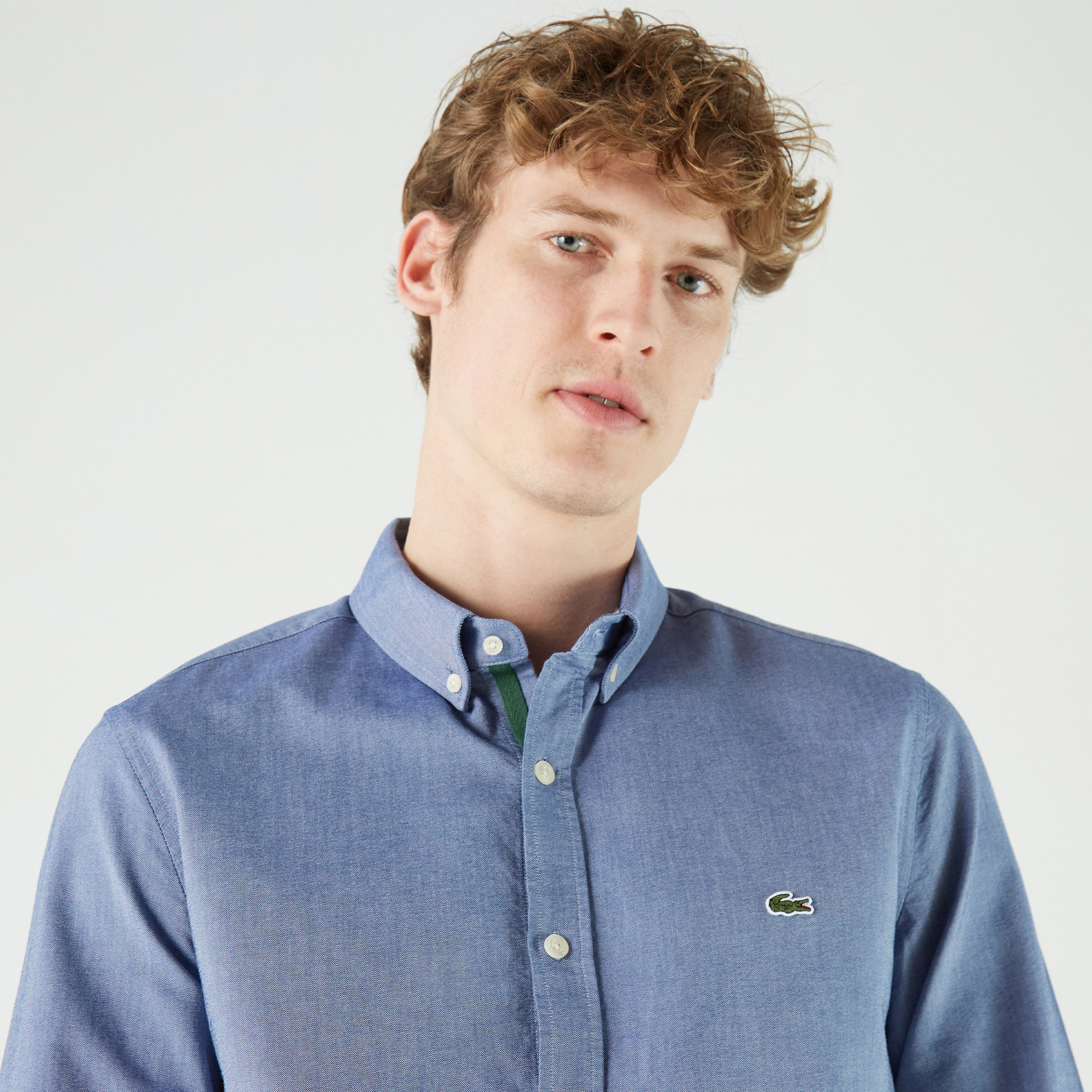 Erkek Slim Fit Düğmeli Yaka Lacivert Gömlek