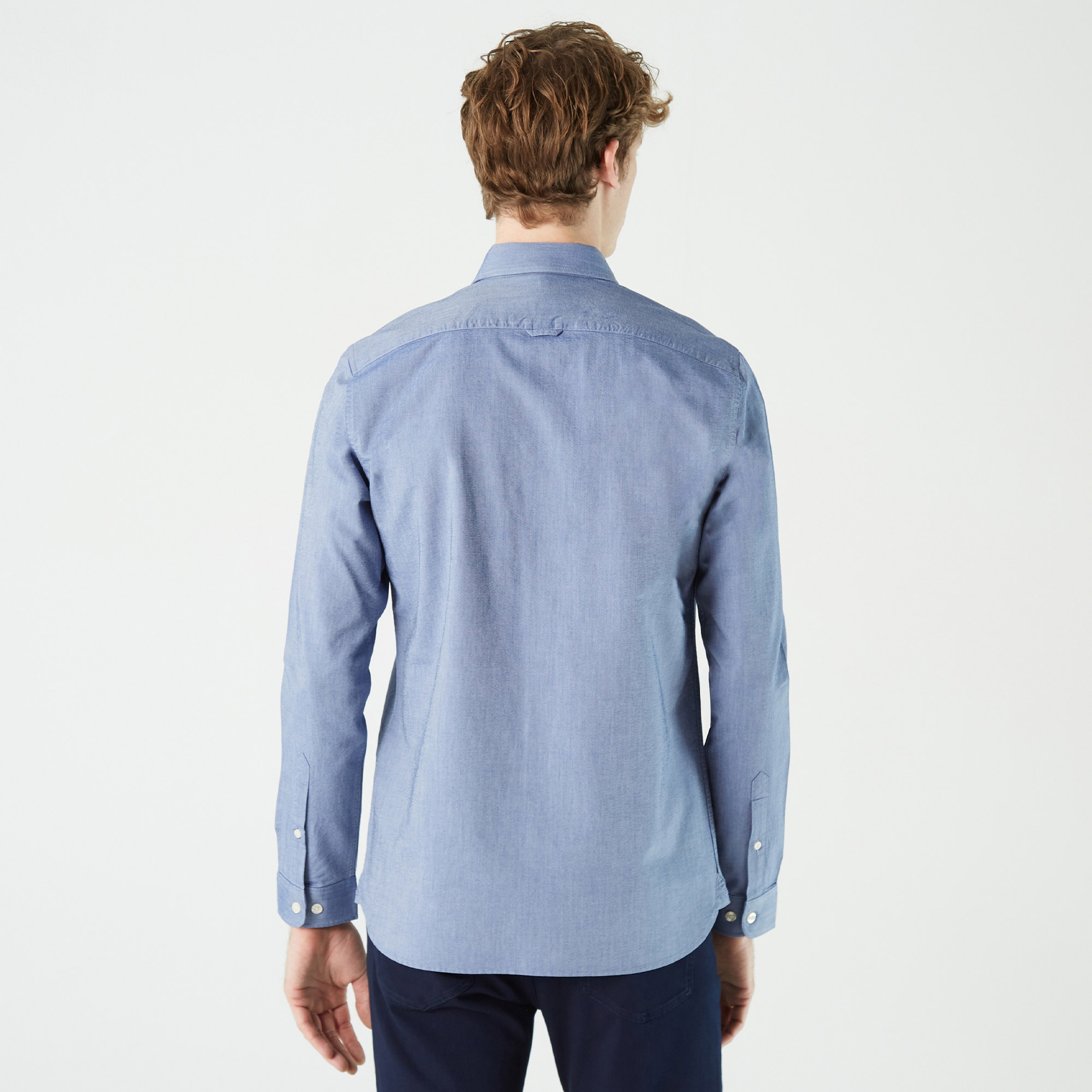 Erkek Slim Fit Düğmeli Yaka Lacivert Gömlek