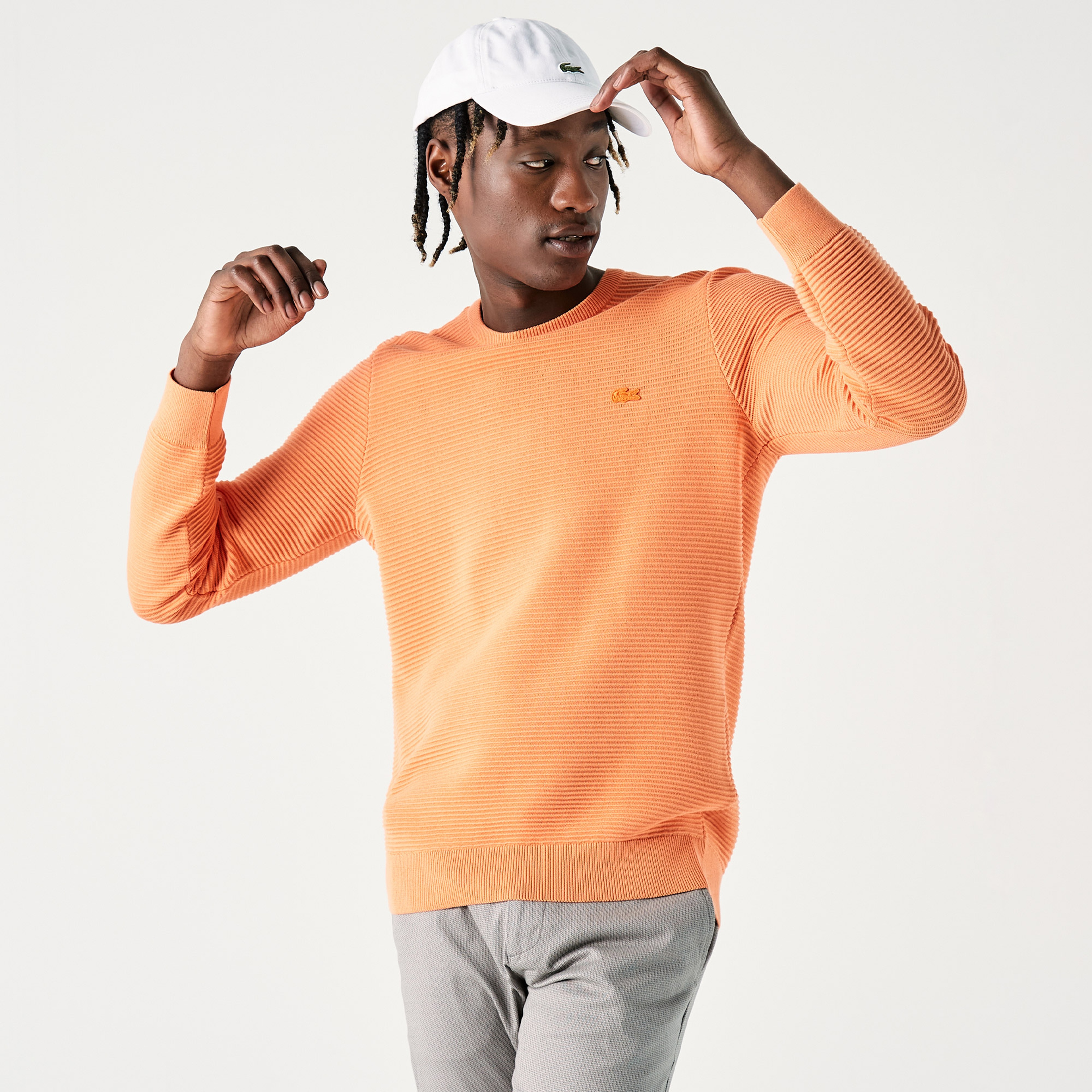 Lacoste Erkek Bisiklet Yaka Çizgili Turuncu Kazak