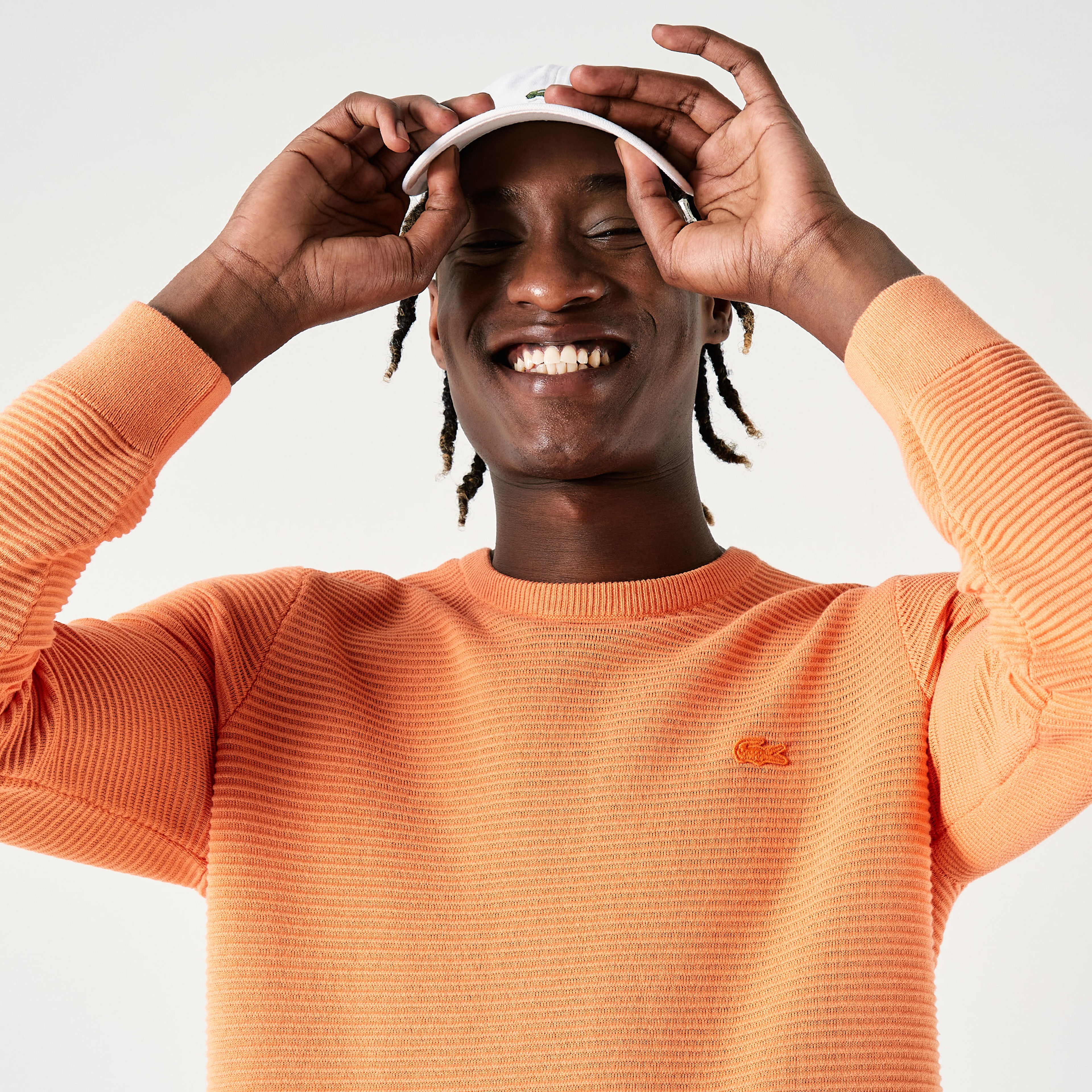 Lacoste Erkek Bisiklet Yaka Çizgili Turuncu Kazak