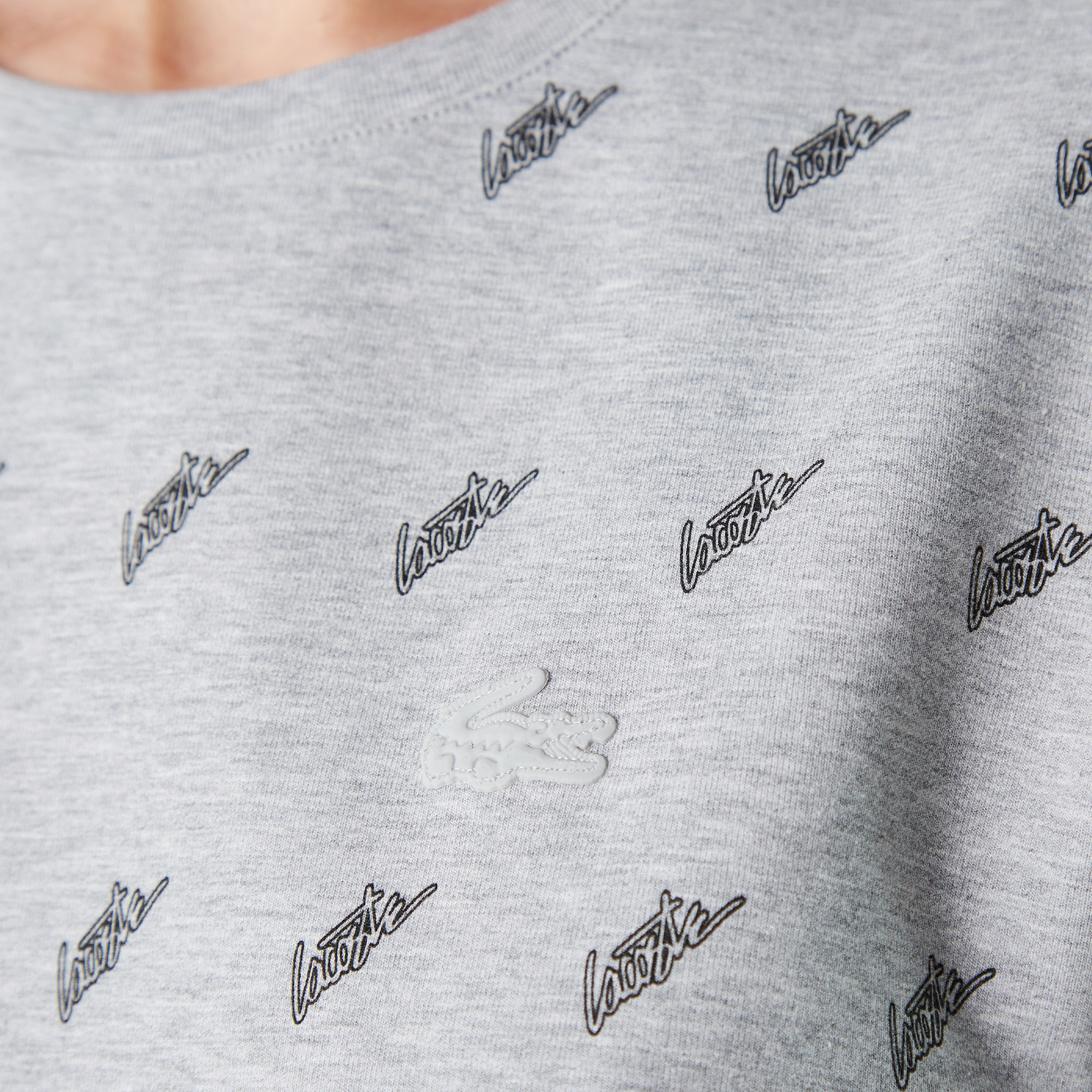 Lacoste Kadın Loose Fit Kısa Kollu Bisiklet Yaka Baskılı Gri Elbise