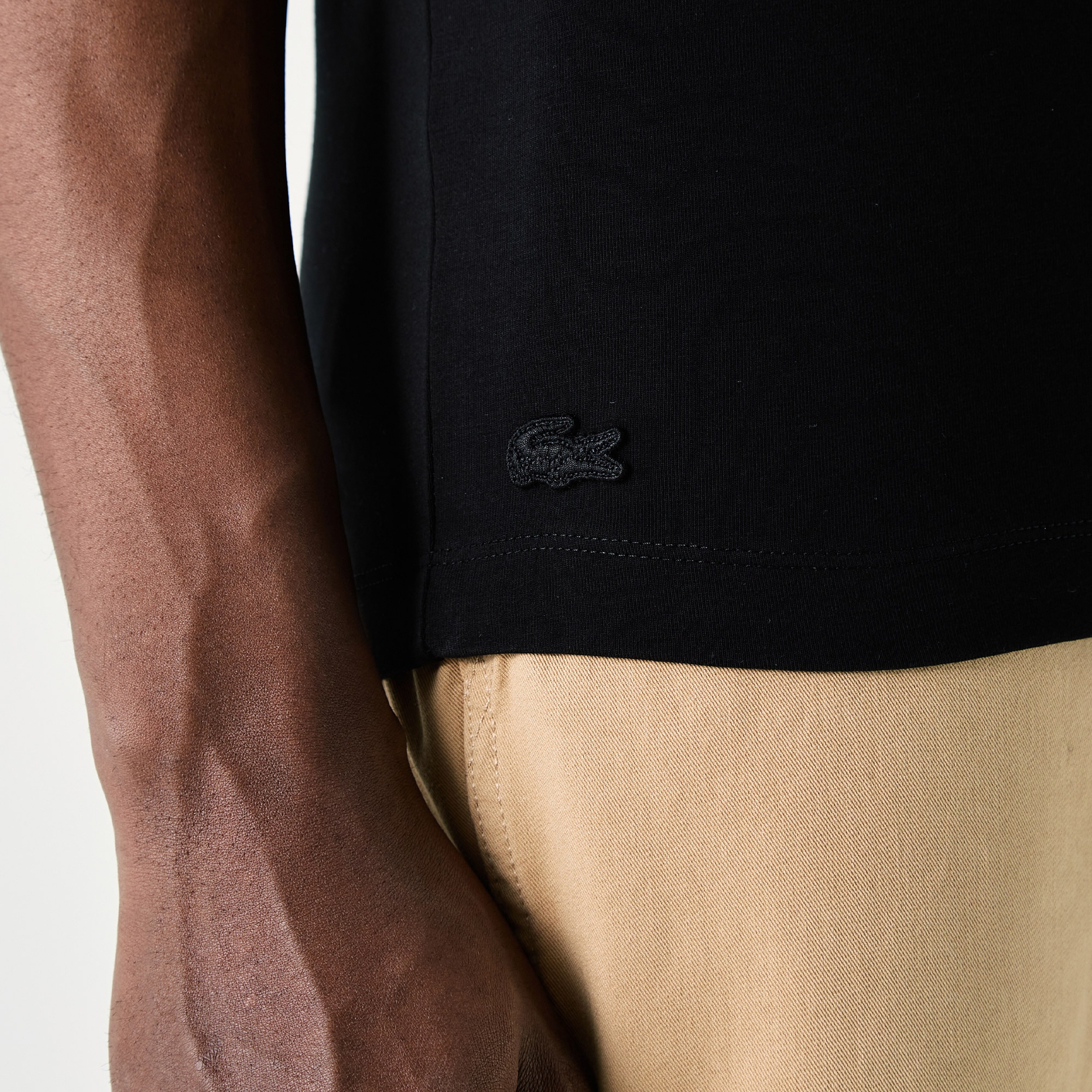 Lacoste Erkek Slim Fit Bisiklet Yaka Çizgili Siyah T-Shirt