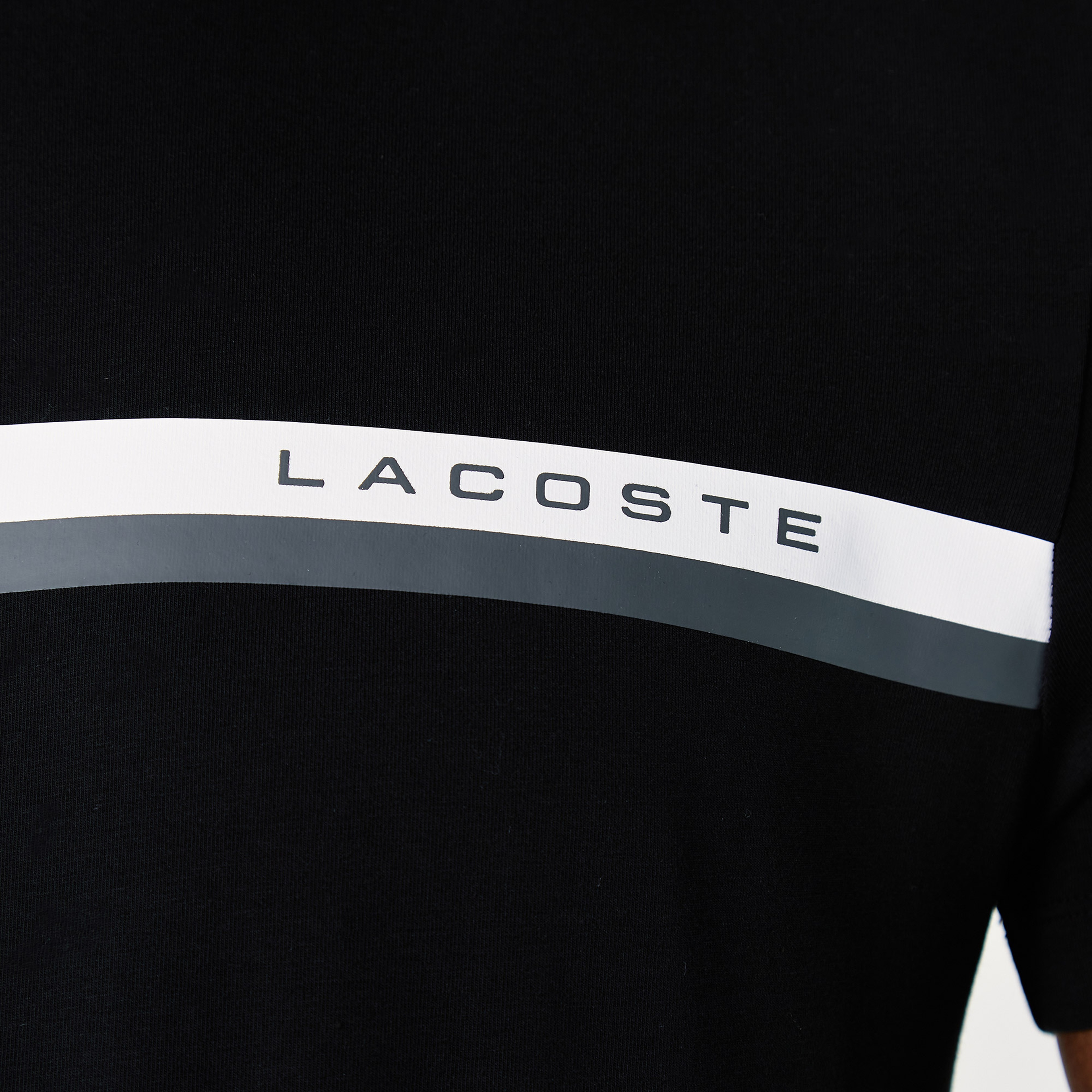 Lacoste Erkek Slim Fit Bisiklet Yaka Çizgili Siyah T-Shirt
