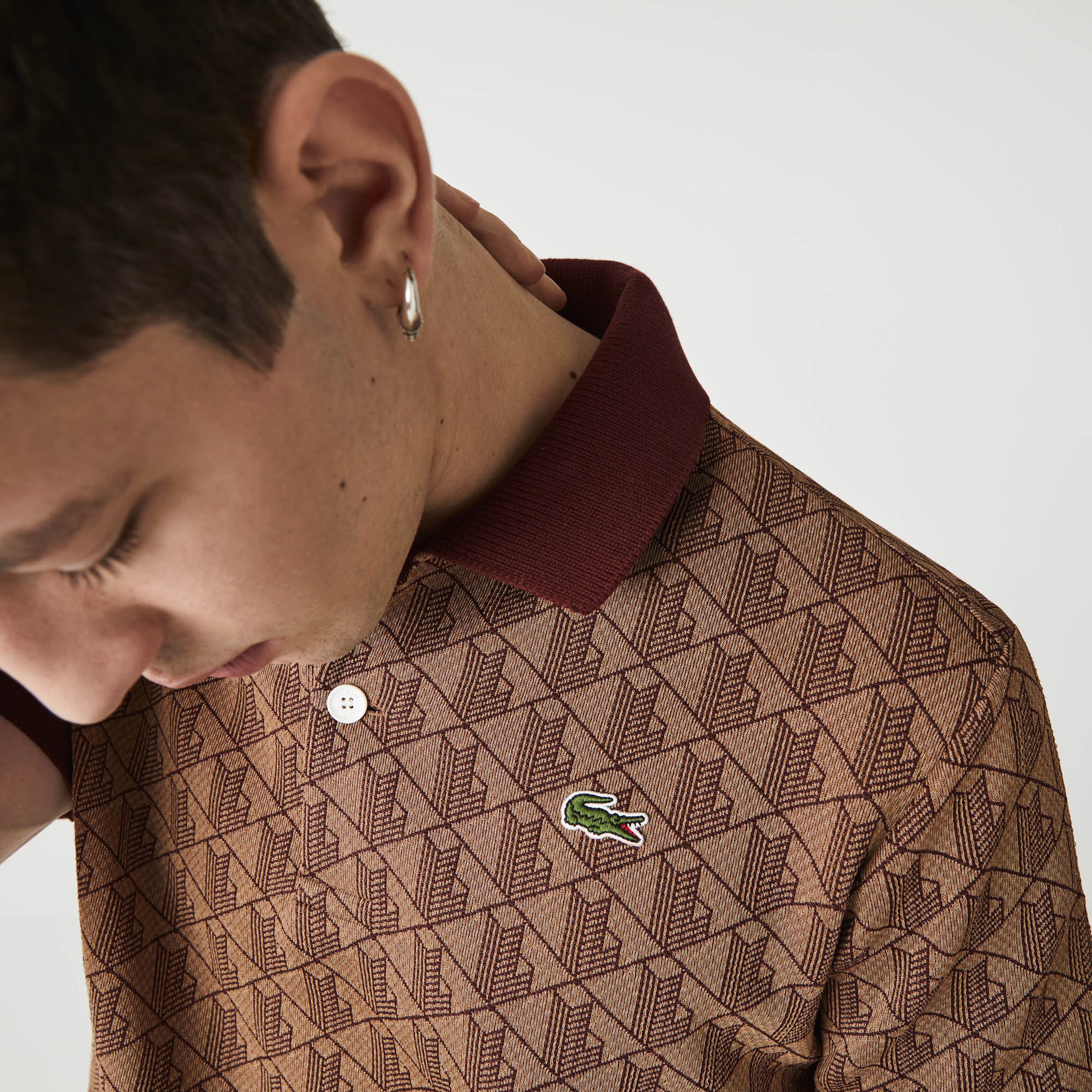 Lacoste L!VE Monogram Unisex Classic Fit Kahverengi Polo