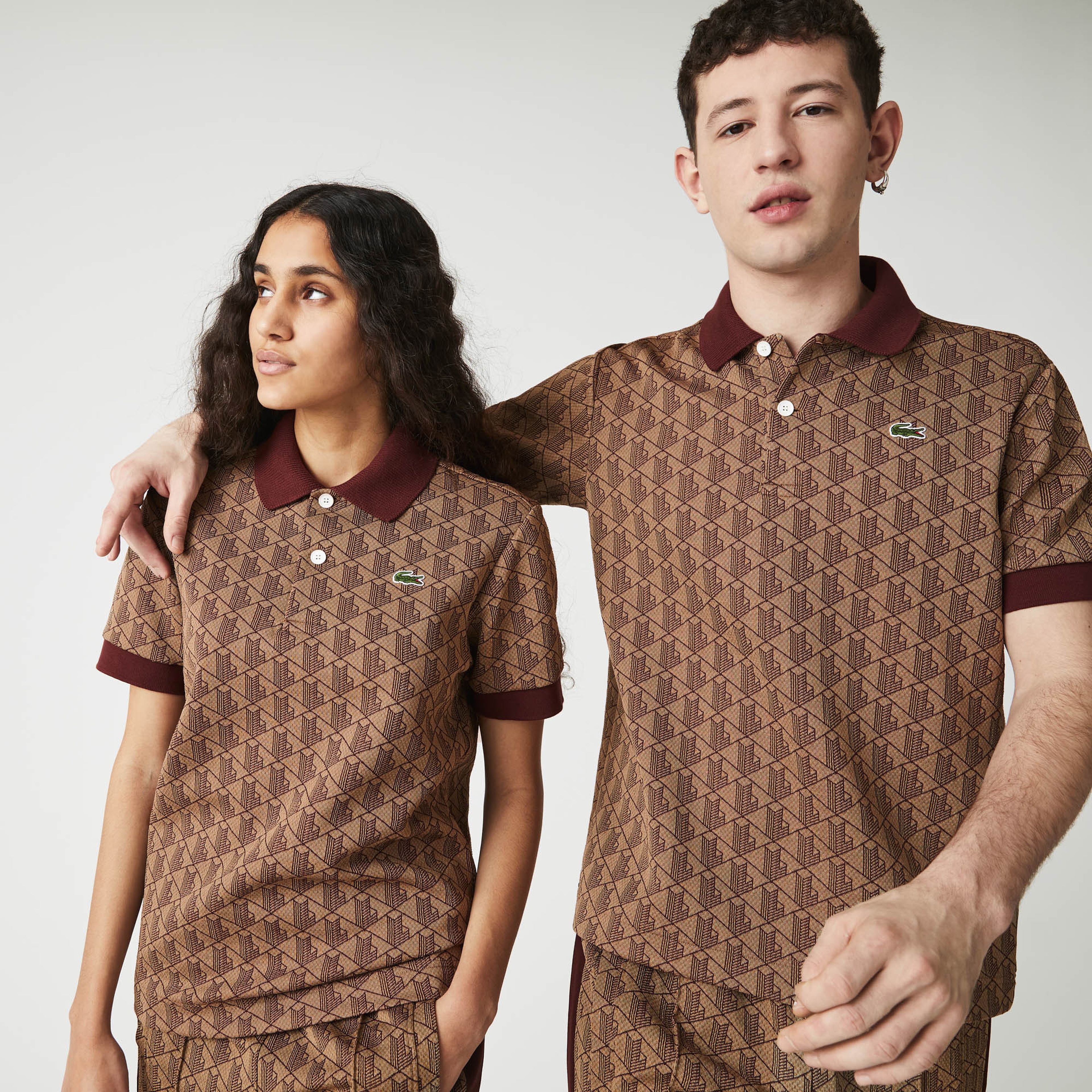 Lacoste L!VE Monogram Unisex Classic Fit Kahverengi Polo