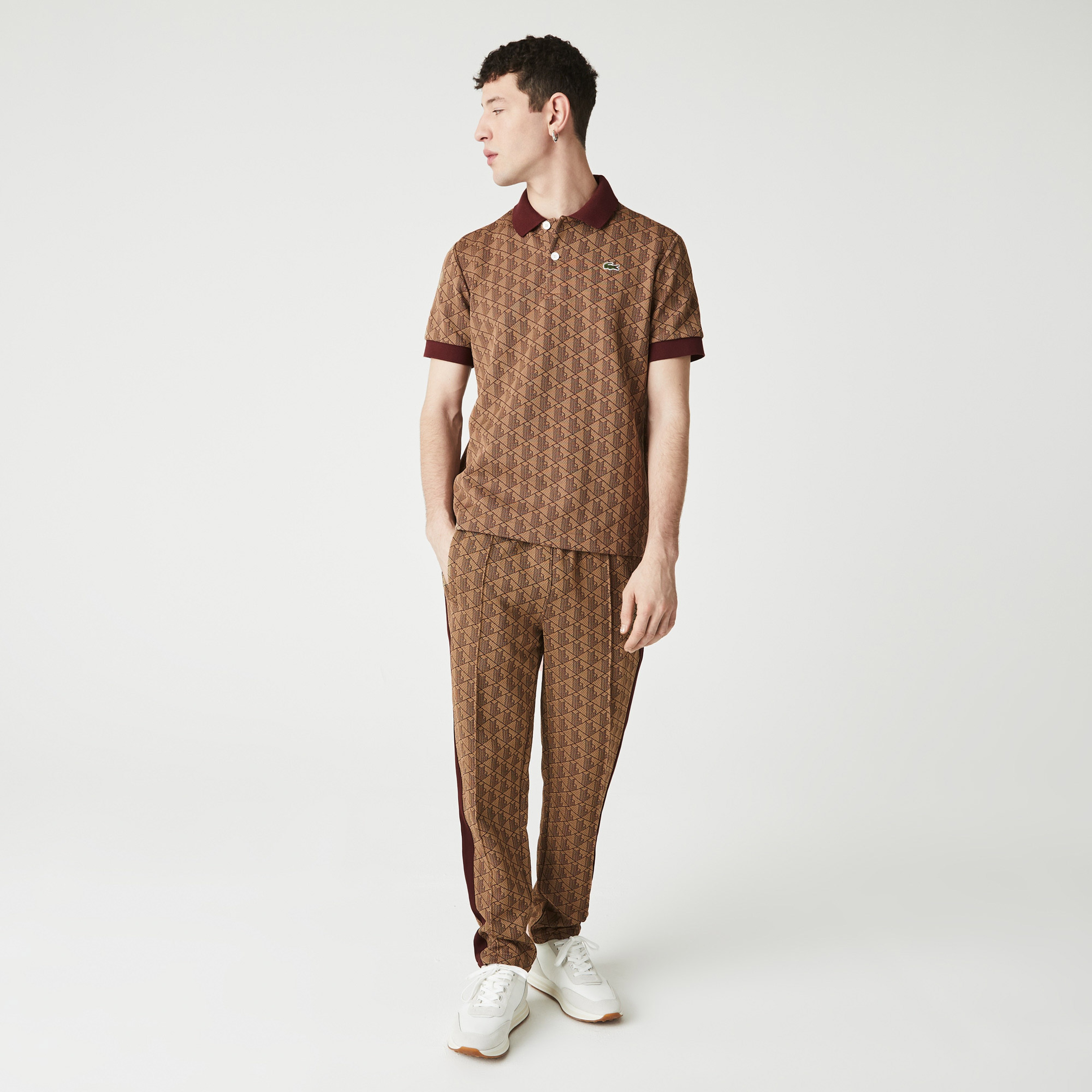 Lacoste L!VE Monogram Unisex Classic Fit Kahverengi Polo