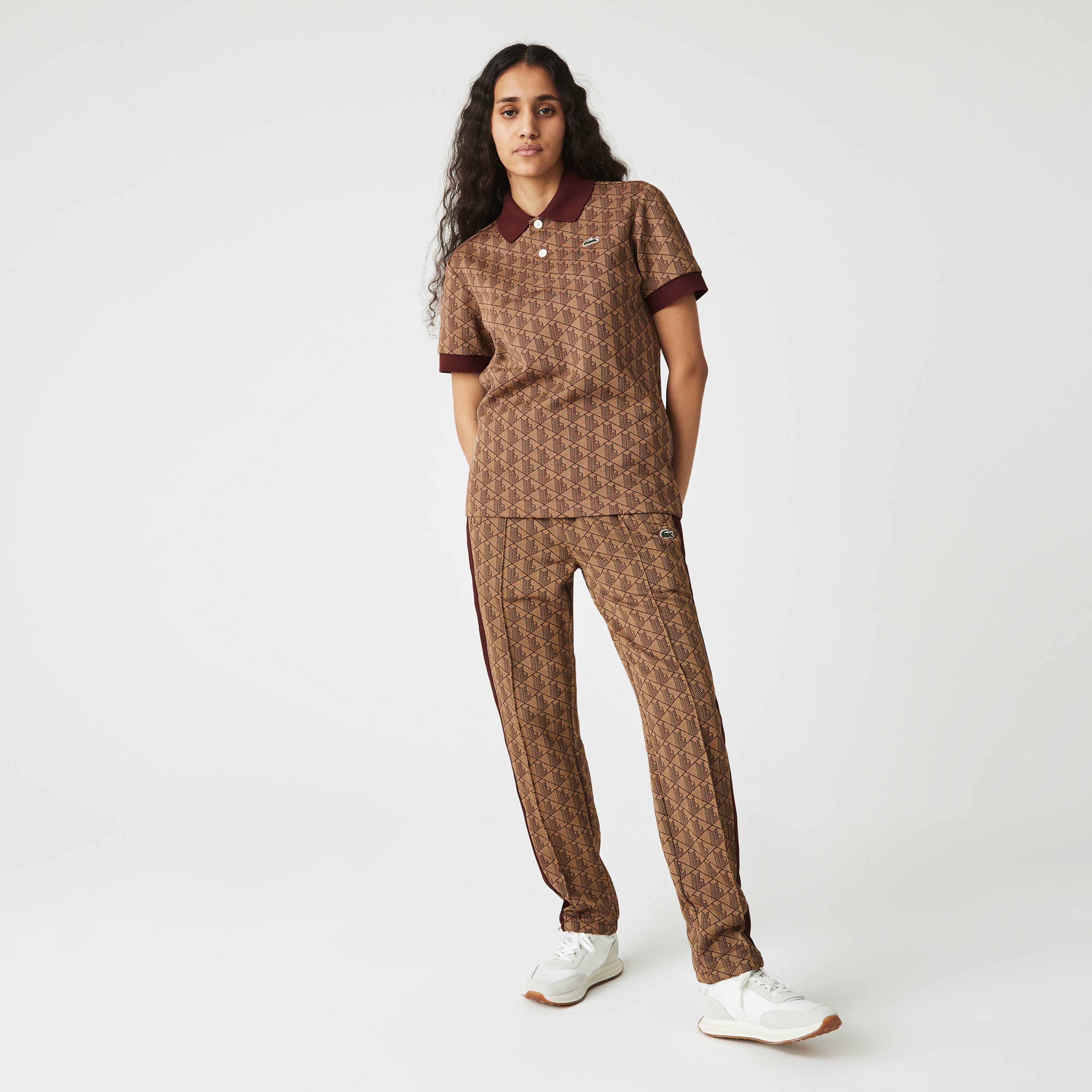 Lacoste L!VE Monogram Unisex Classic Fit Kahverengi Polo