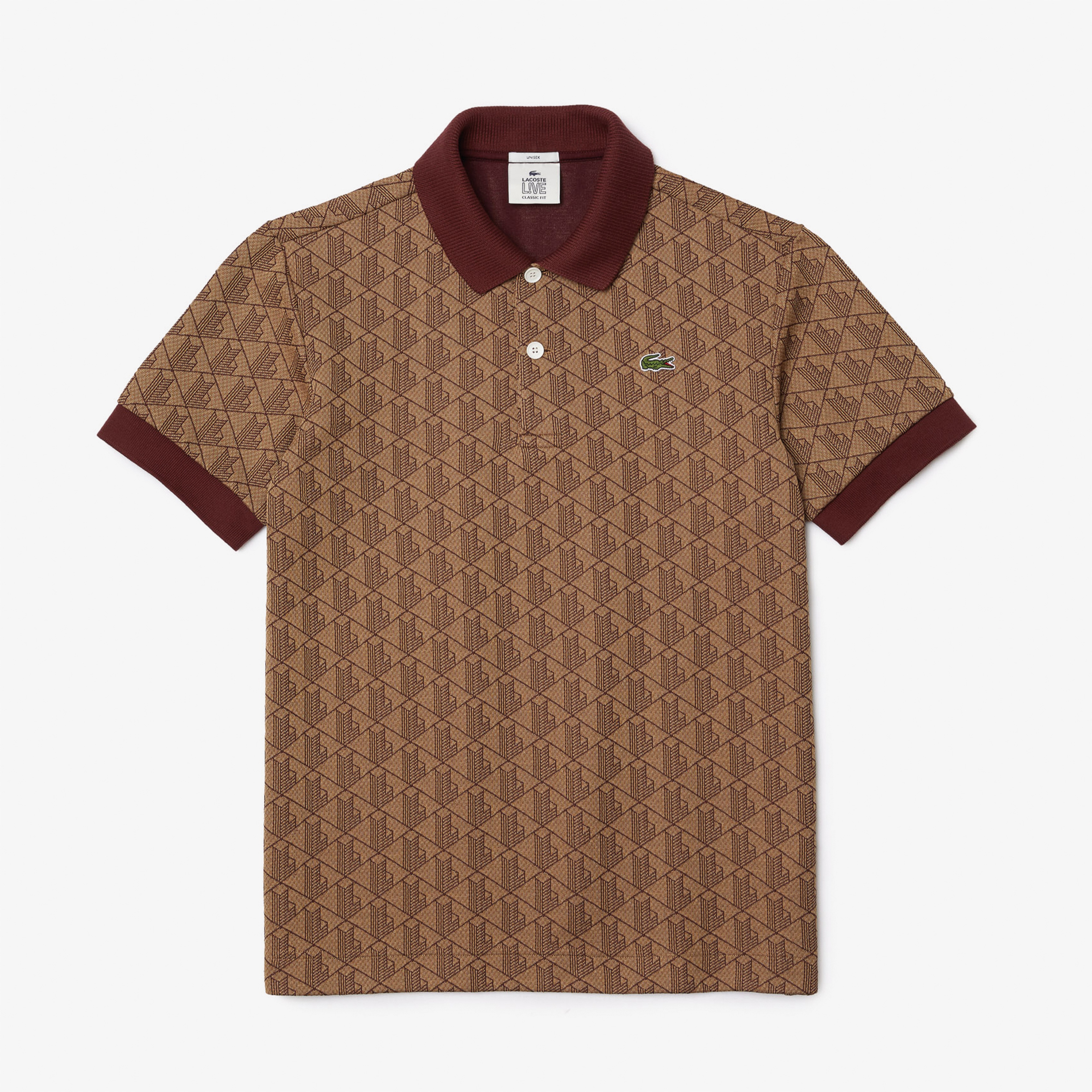 Lacoste L!VE Monogram Unisex Classic Fit Kahverengi Polo