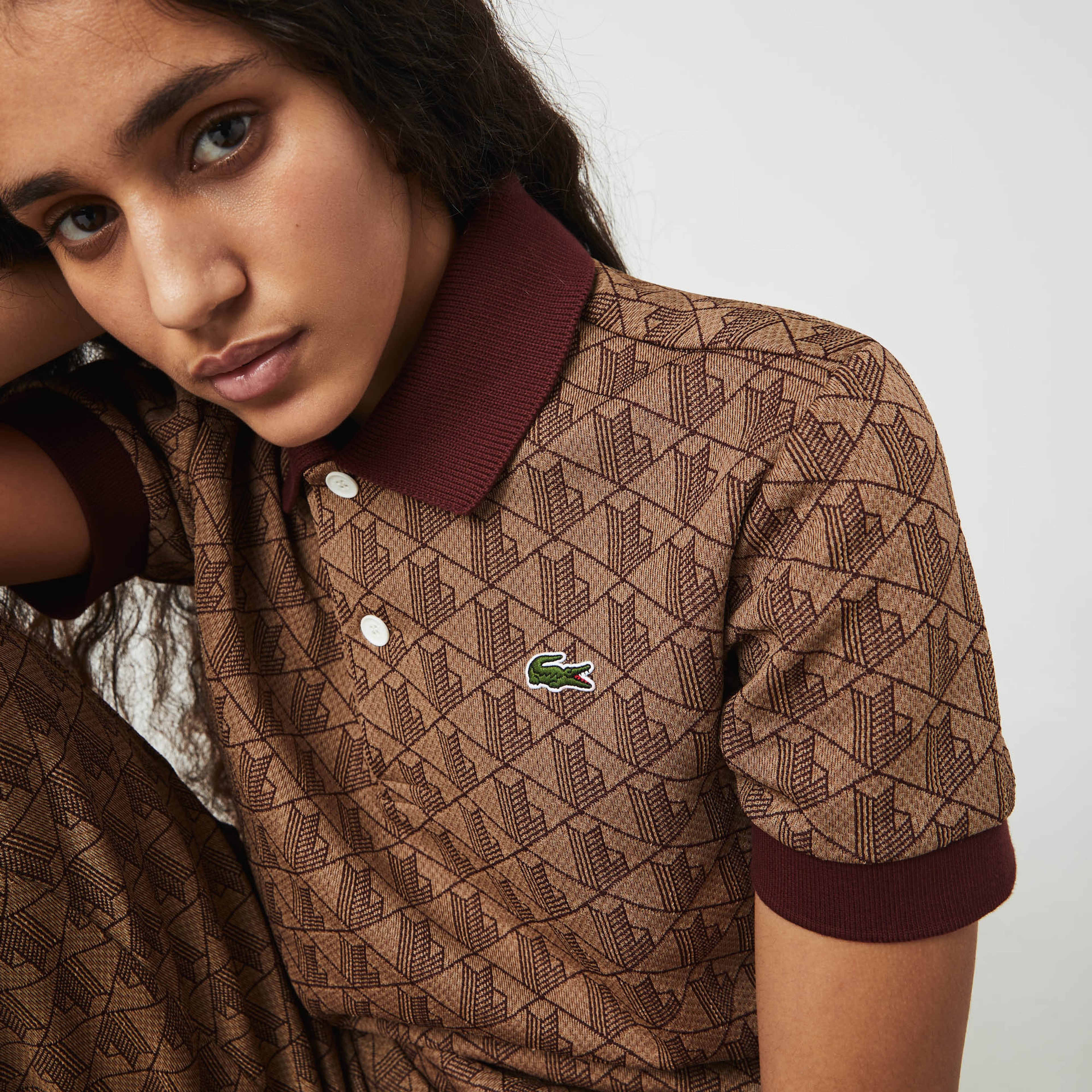 Lacoste L!VE Monogram Unisex Classic Fit Kahverengi Polo