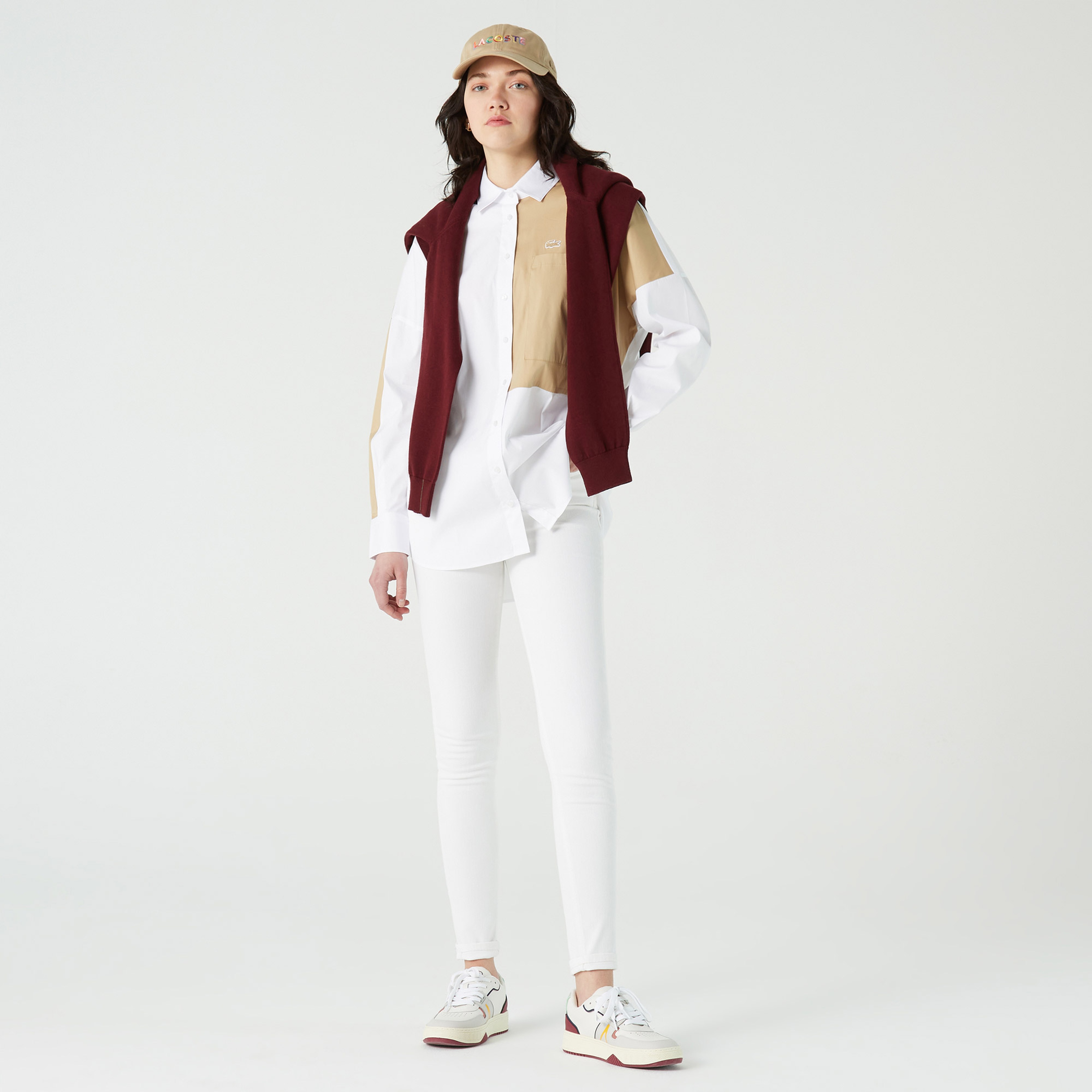 Lacoste Kadın Skinny Fit Denim Beyaz Pantolon