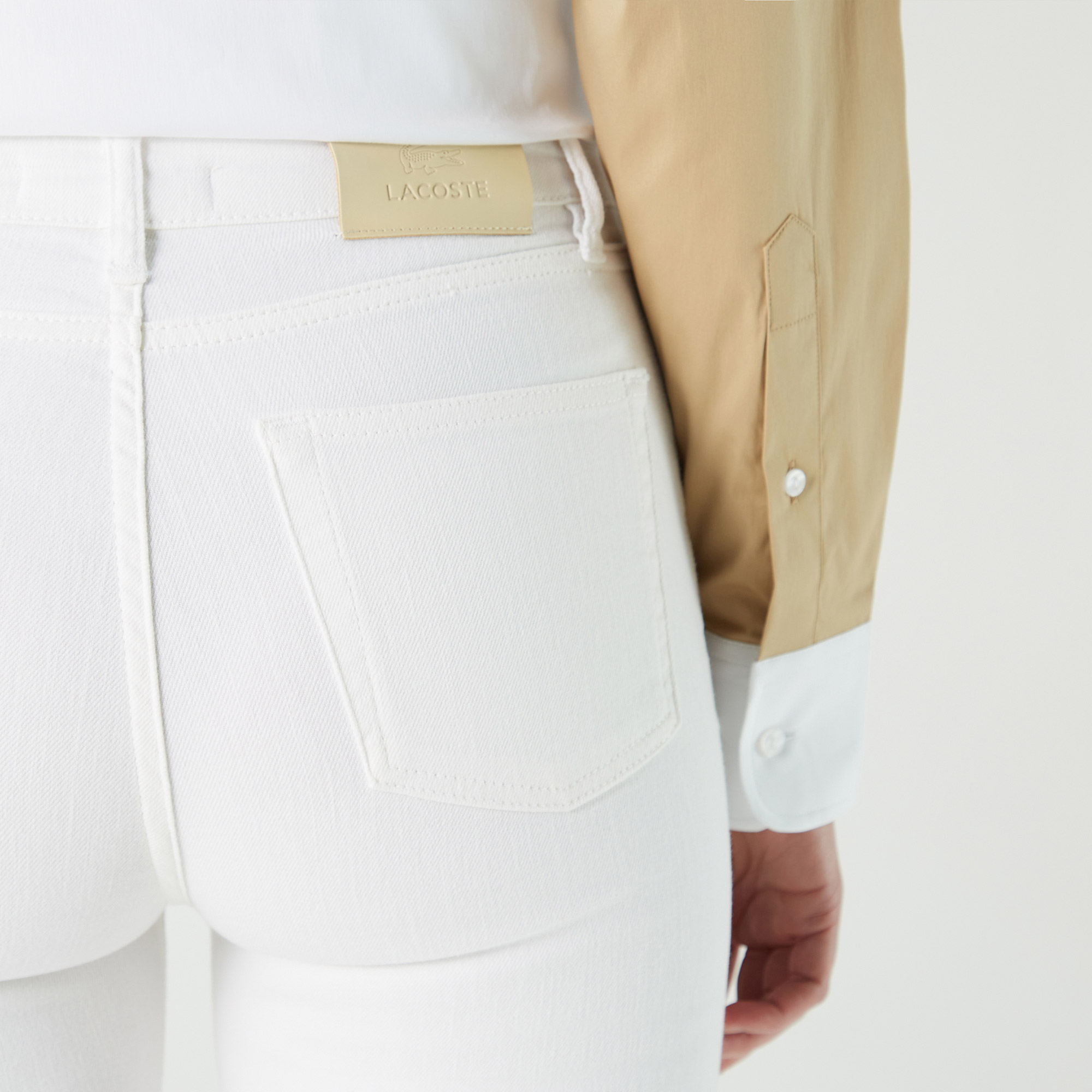 Lacoste Kadın Skinny Fit Denim Beyaz Pantolon