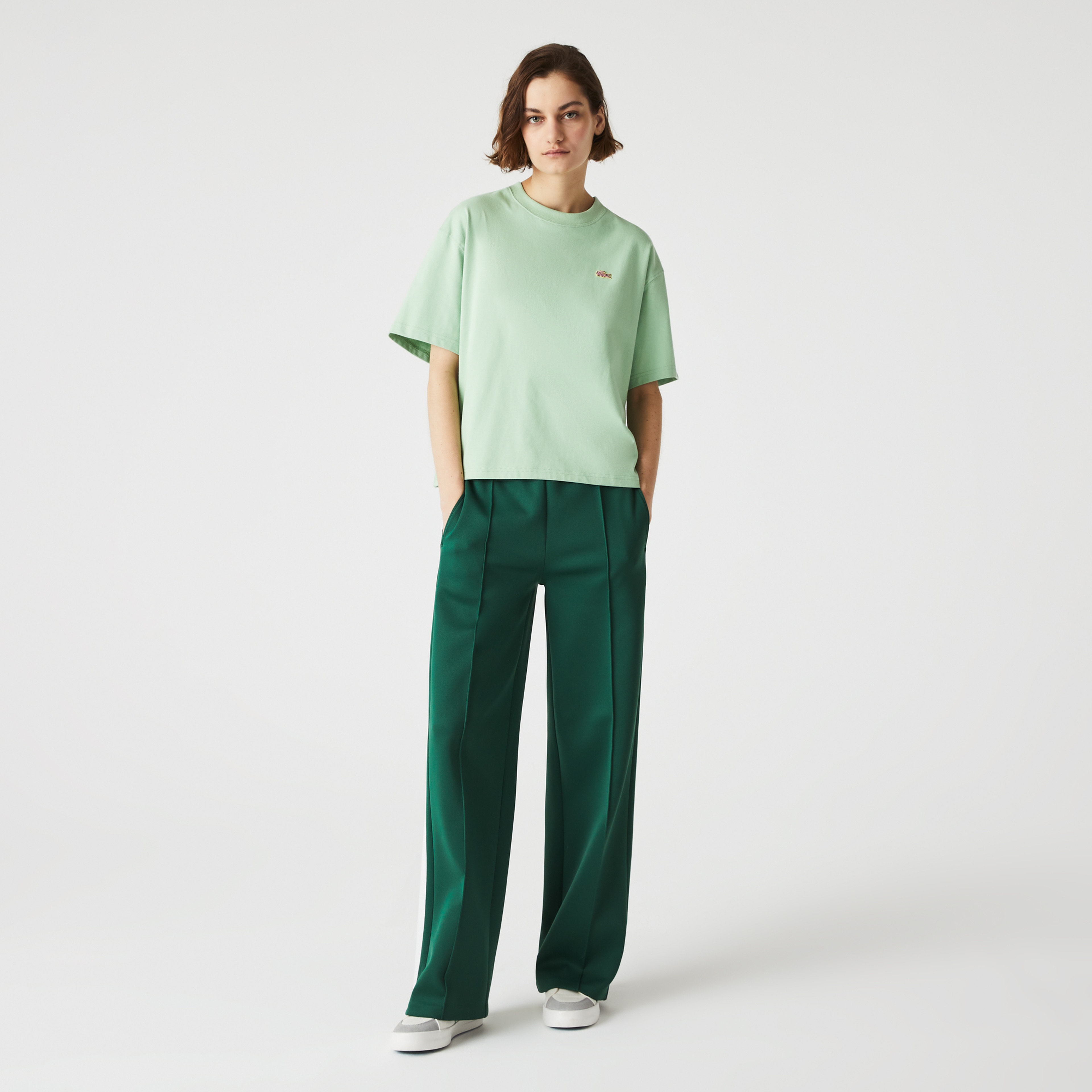 Lacoste L!VE Kadın Relaxed Fit Bisiklet Yaka Açık Yeşil T-Shirt