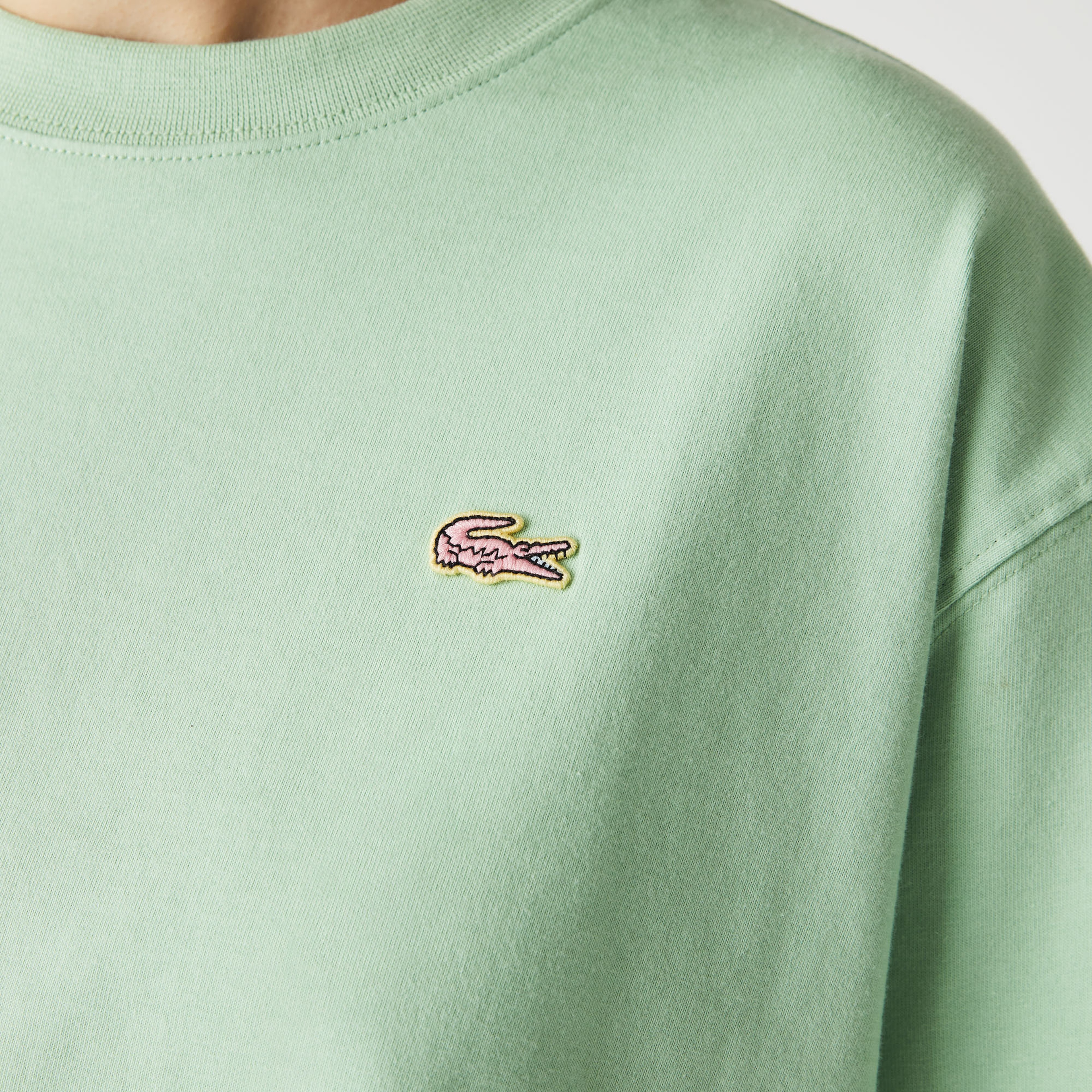Lacoste L!VE Kadın Relaxed Fit Bisiklet Yaka Açık Yeşil T-Shirt