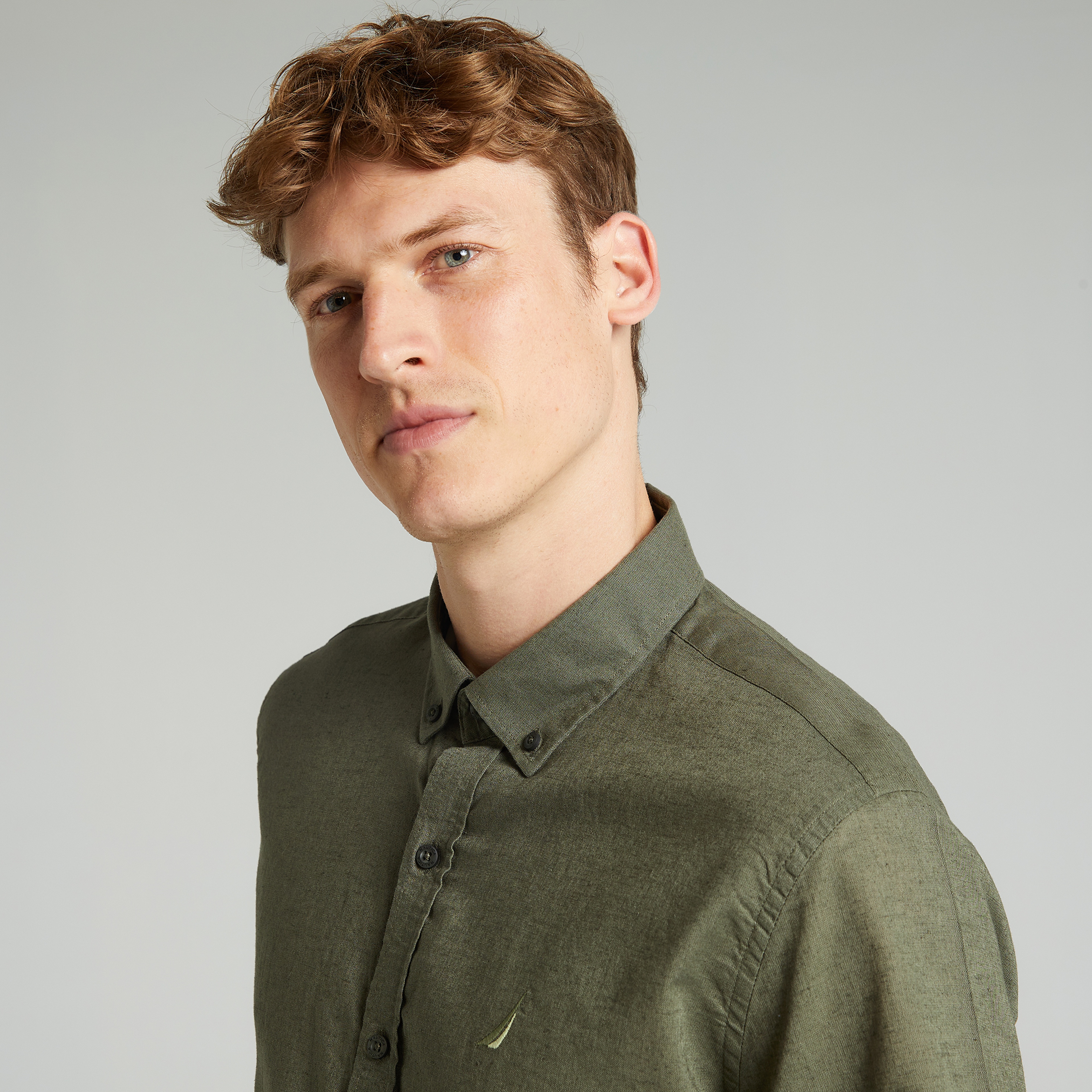 Nautica Erkek Yeşil Classic Fit Uzun Kollu Keten Gömlek