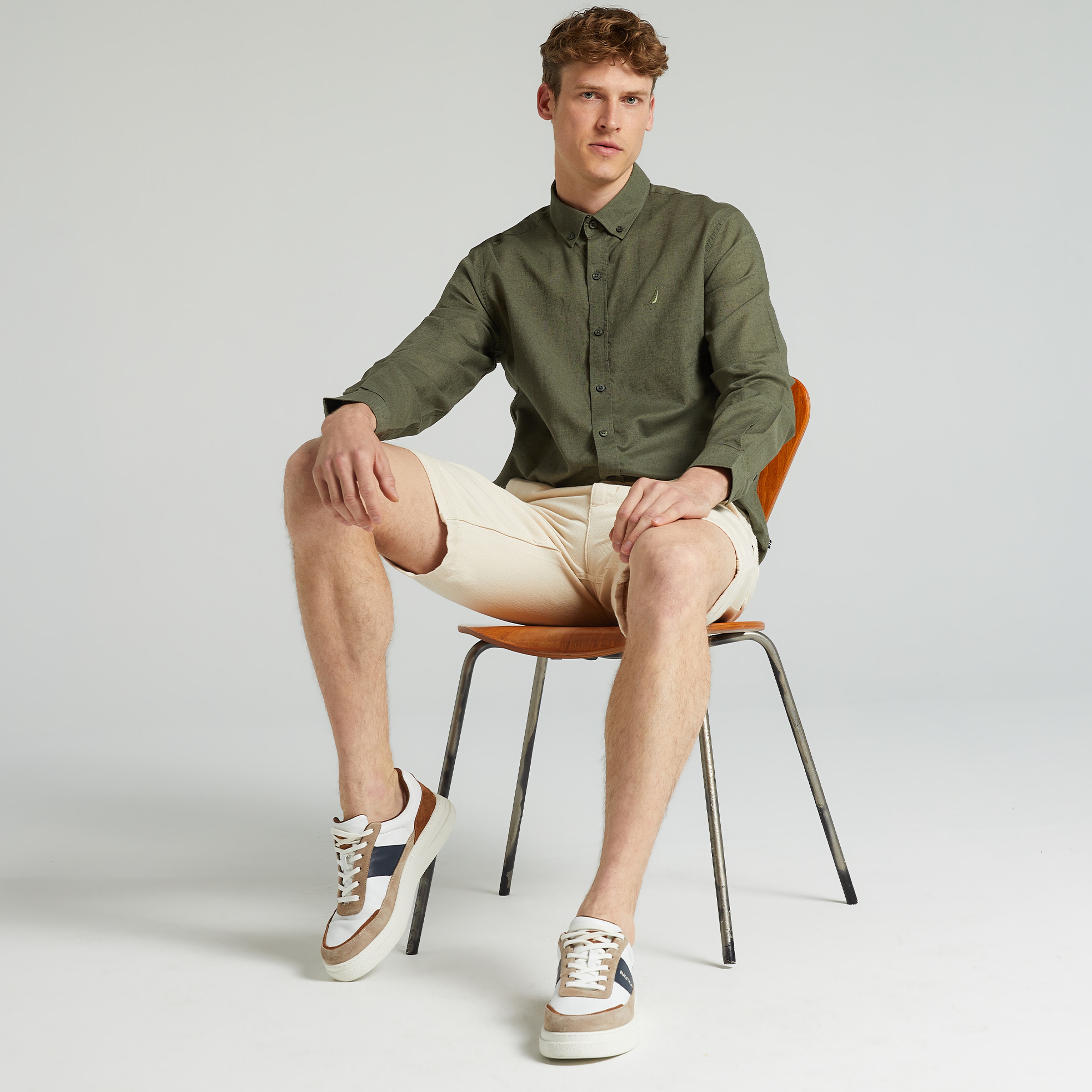 Nautica Erkek Yeşil Classic Fit Uzun Kollu Keten Gömlek