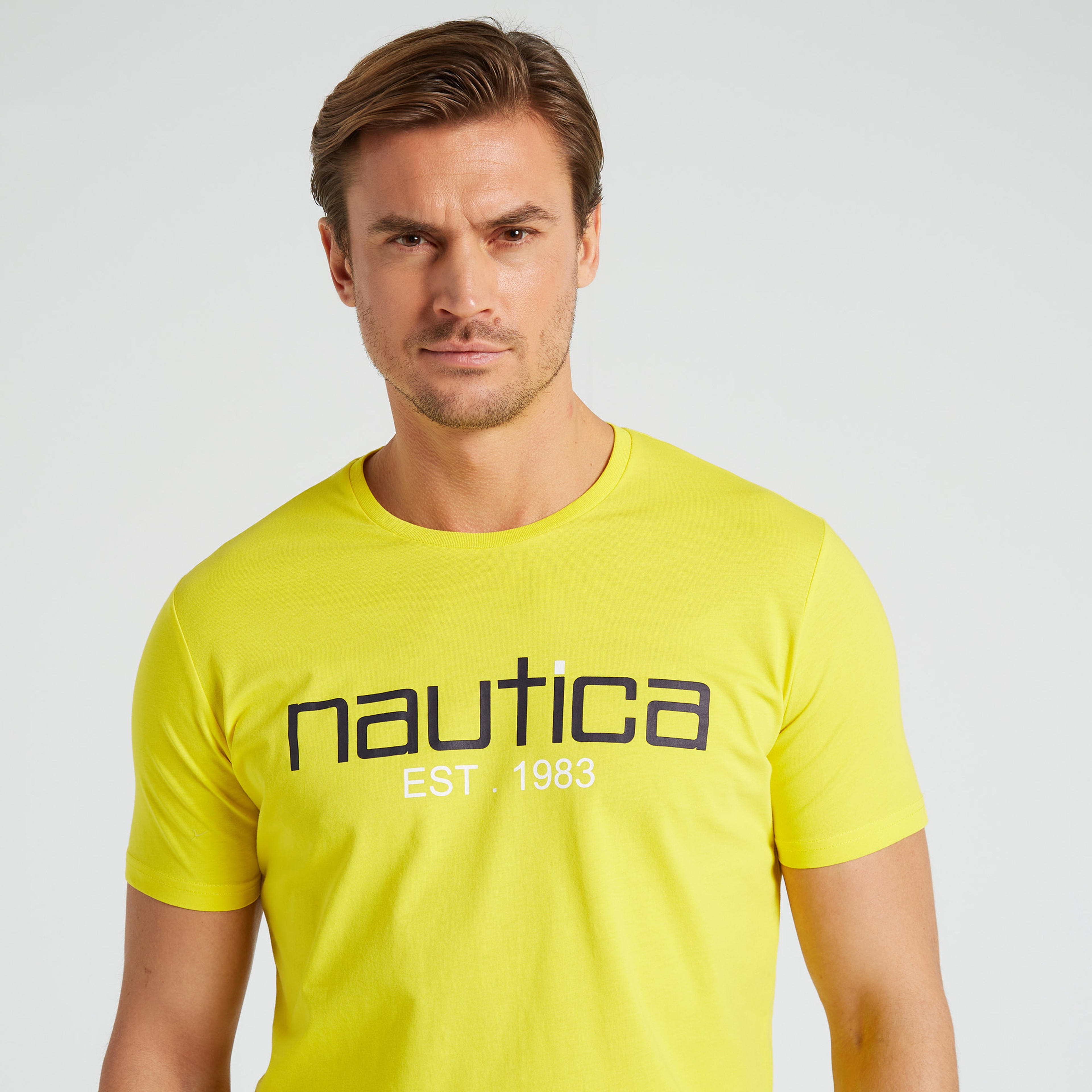 Nautica Erkek Sarı Desenli Standart Fit T-Shirt