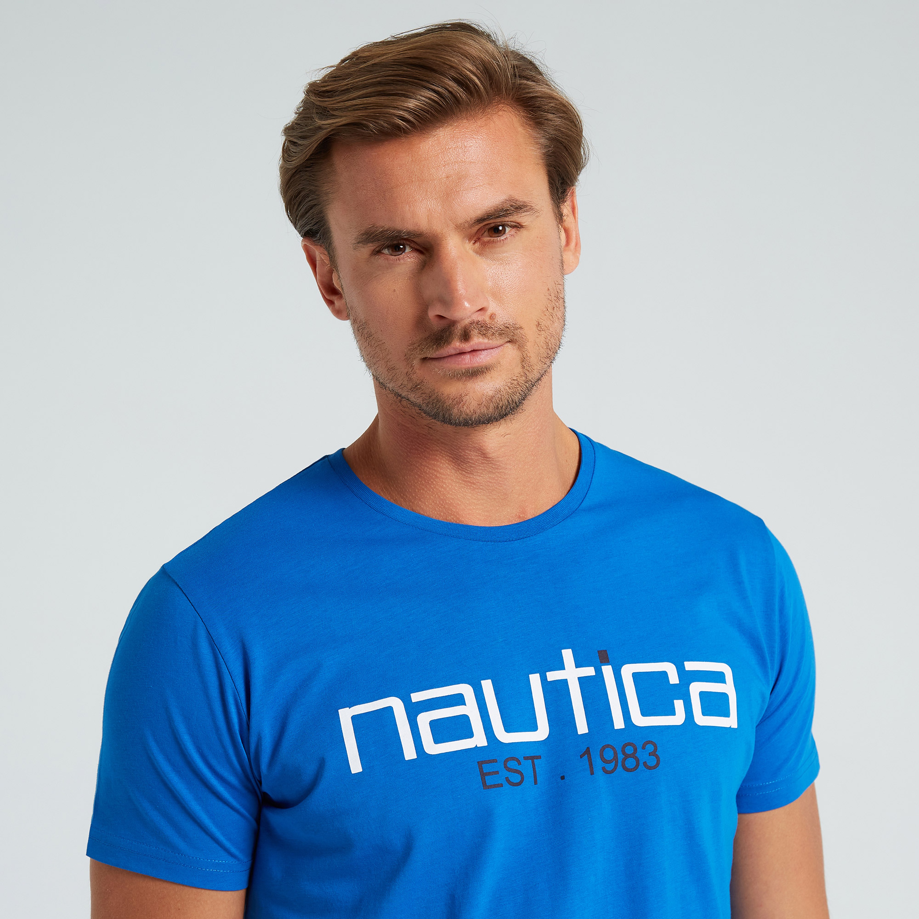 Nautica Erkek Mavi Standart Fit Desenli T-Shirt