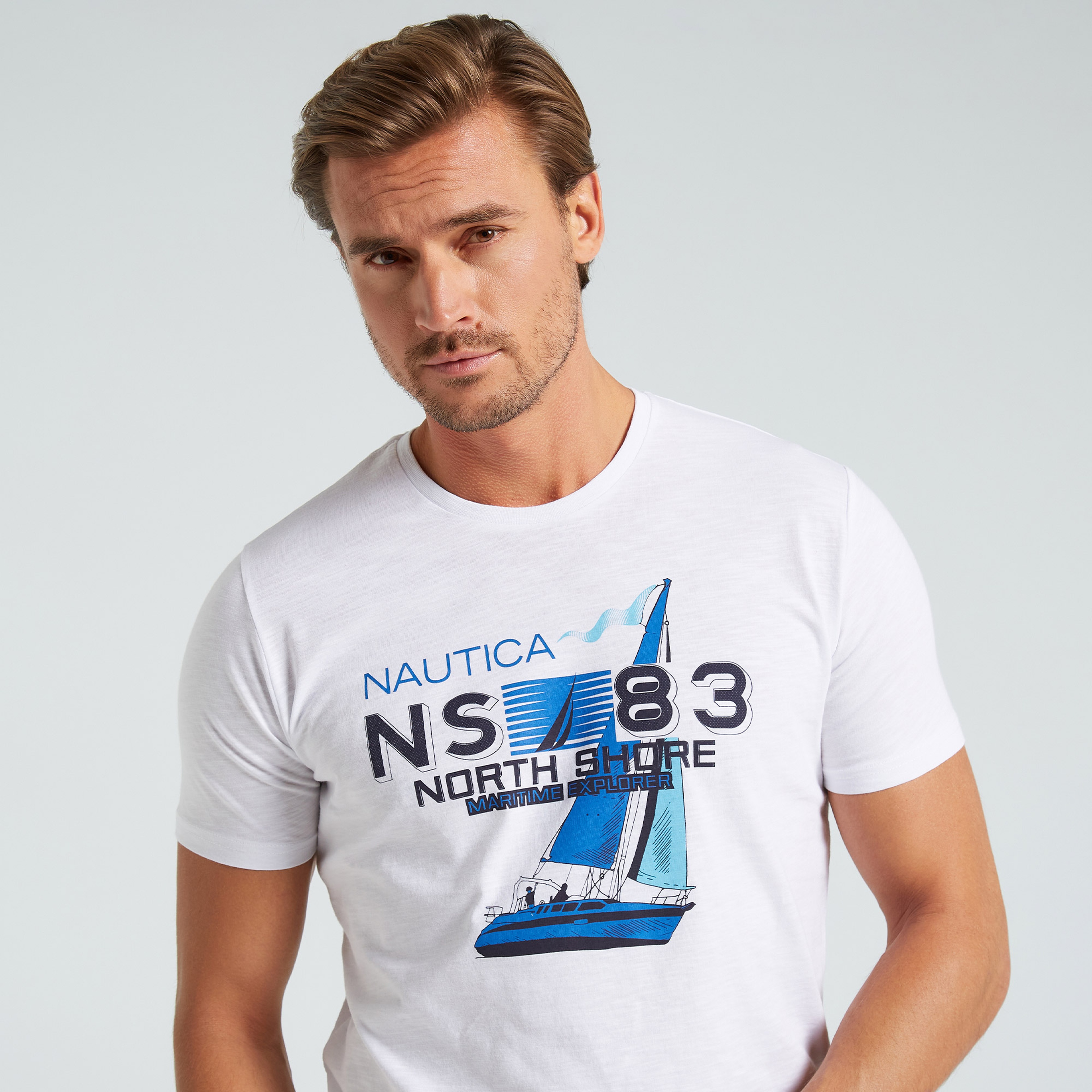 NAUTICA ERKEK BEYAZ STANDART FIT KISA KOLLU T-SHIRT