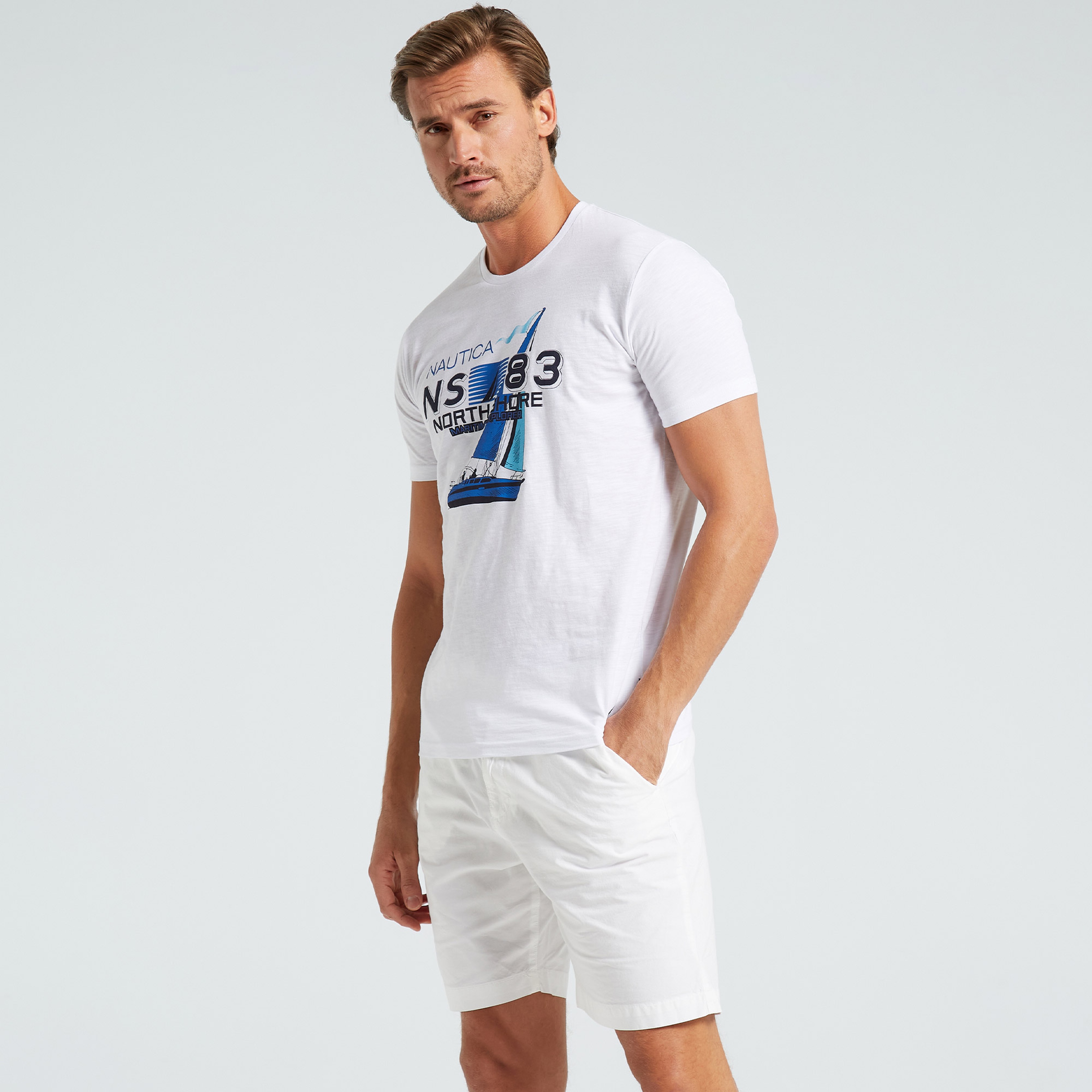 NAUTICA ERKEK BEYAZ STANDART FIT KISA KOLLU T-SHIRT