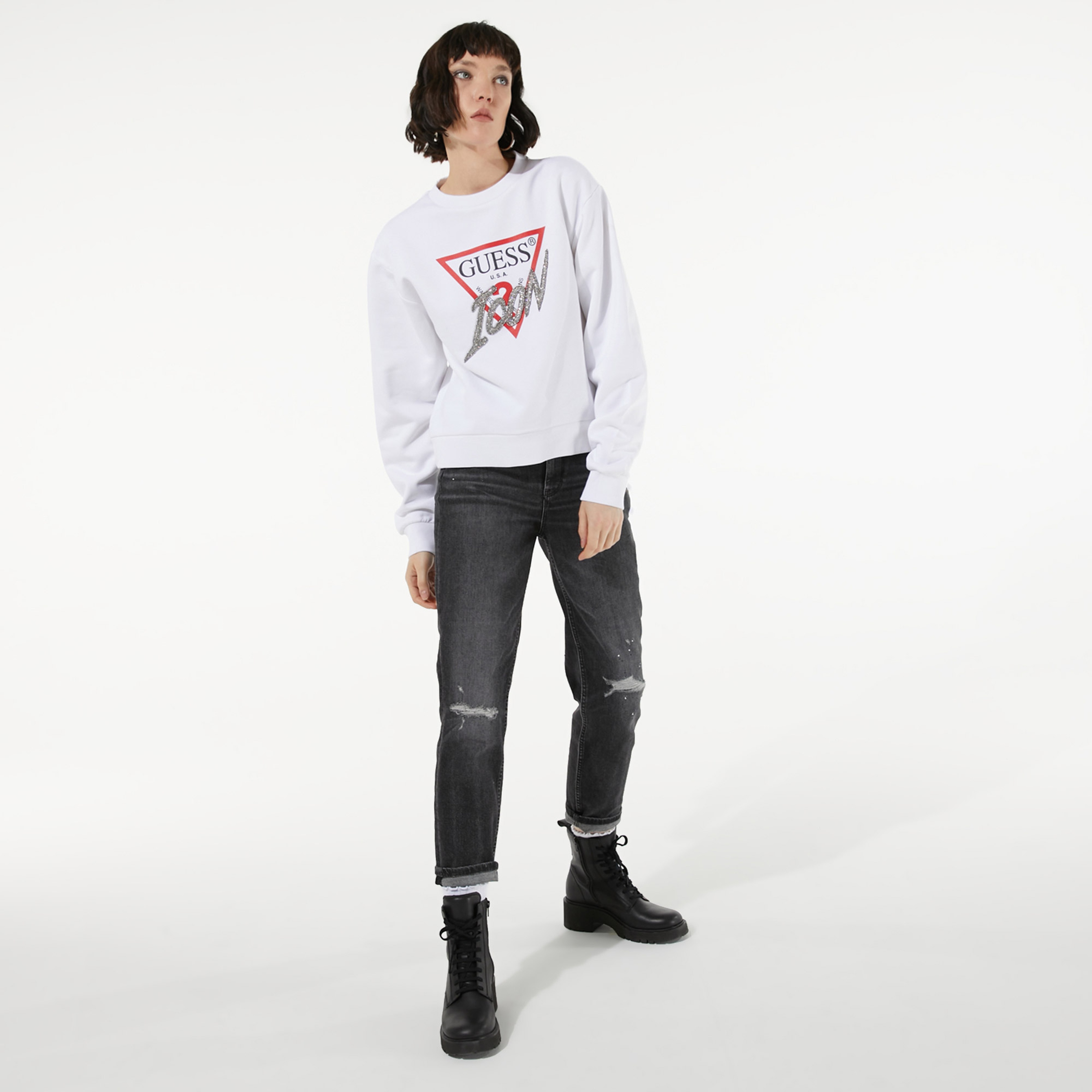 Guess Kadın Beyaz Sweatshirt