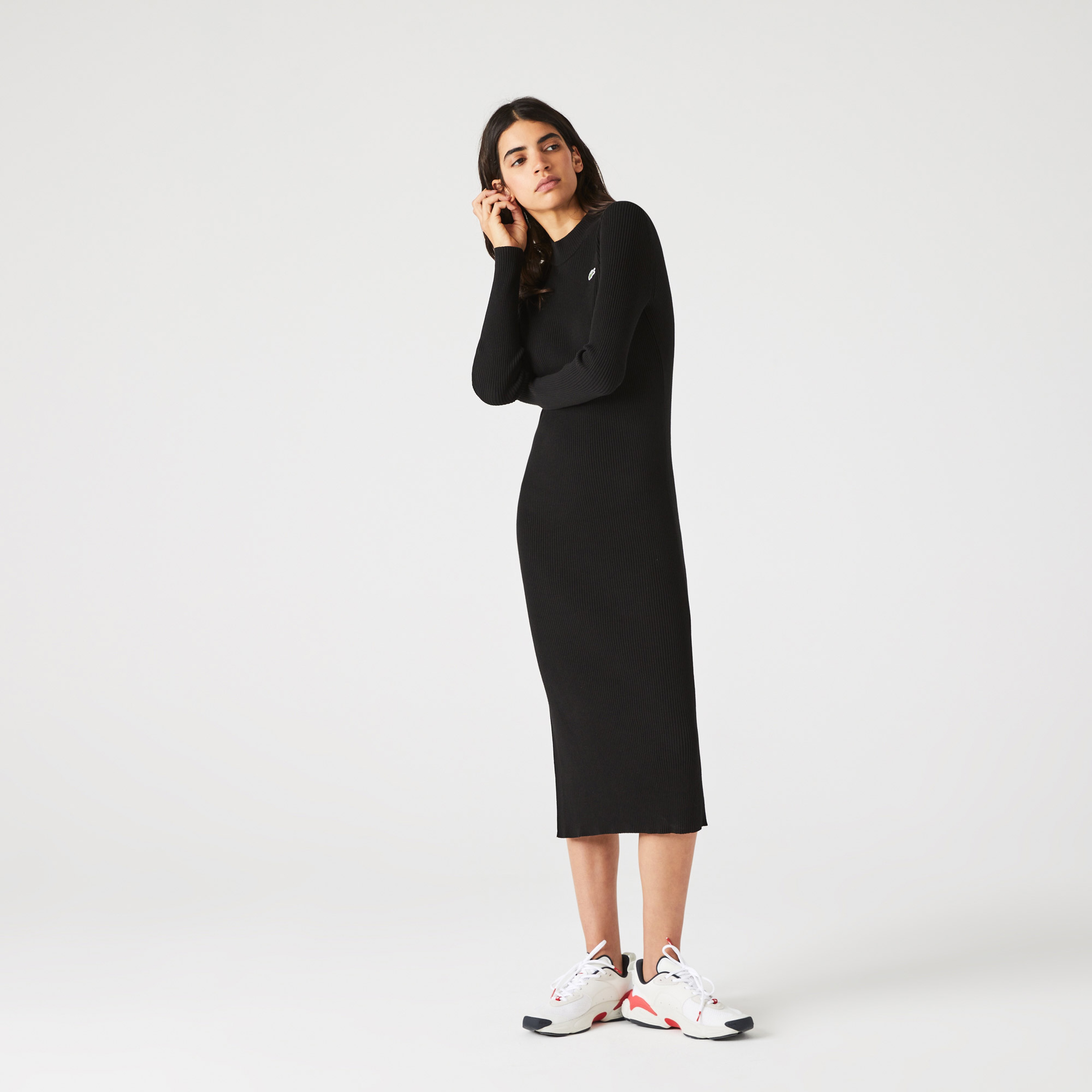 Lacoste L!VE Kadın Uzun Kollu Slim Fit Siyah Elbise