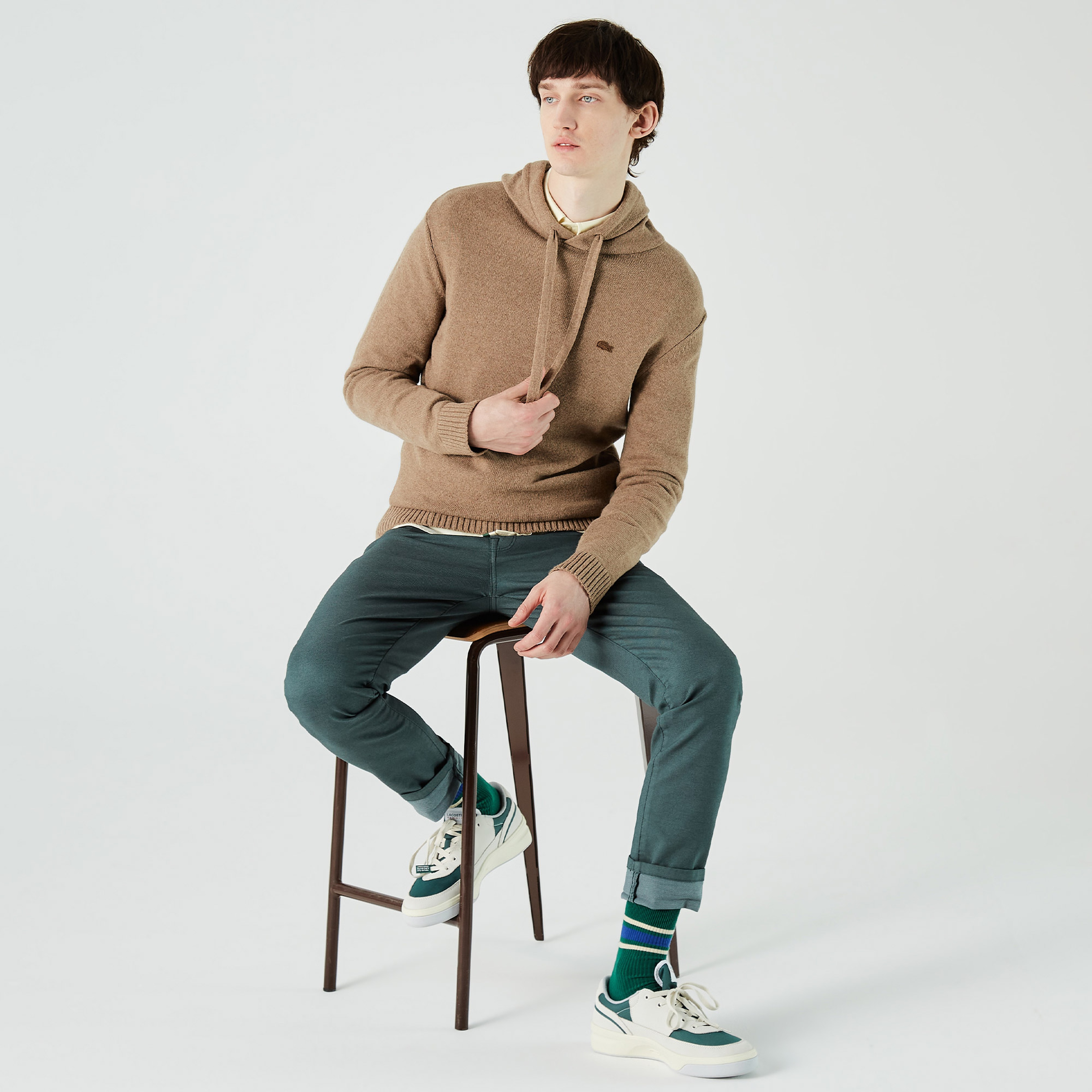 Lacoste Erkek Regular Fit Kapüşonlu Kahverengi Kazak