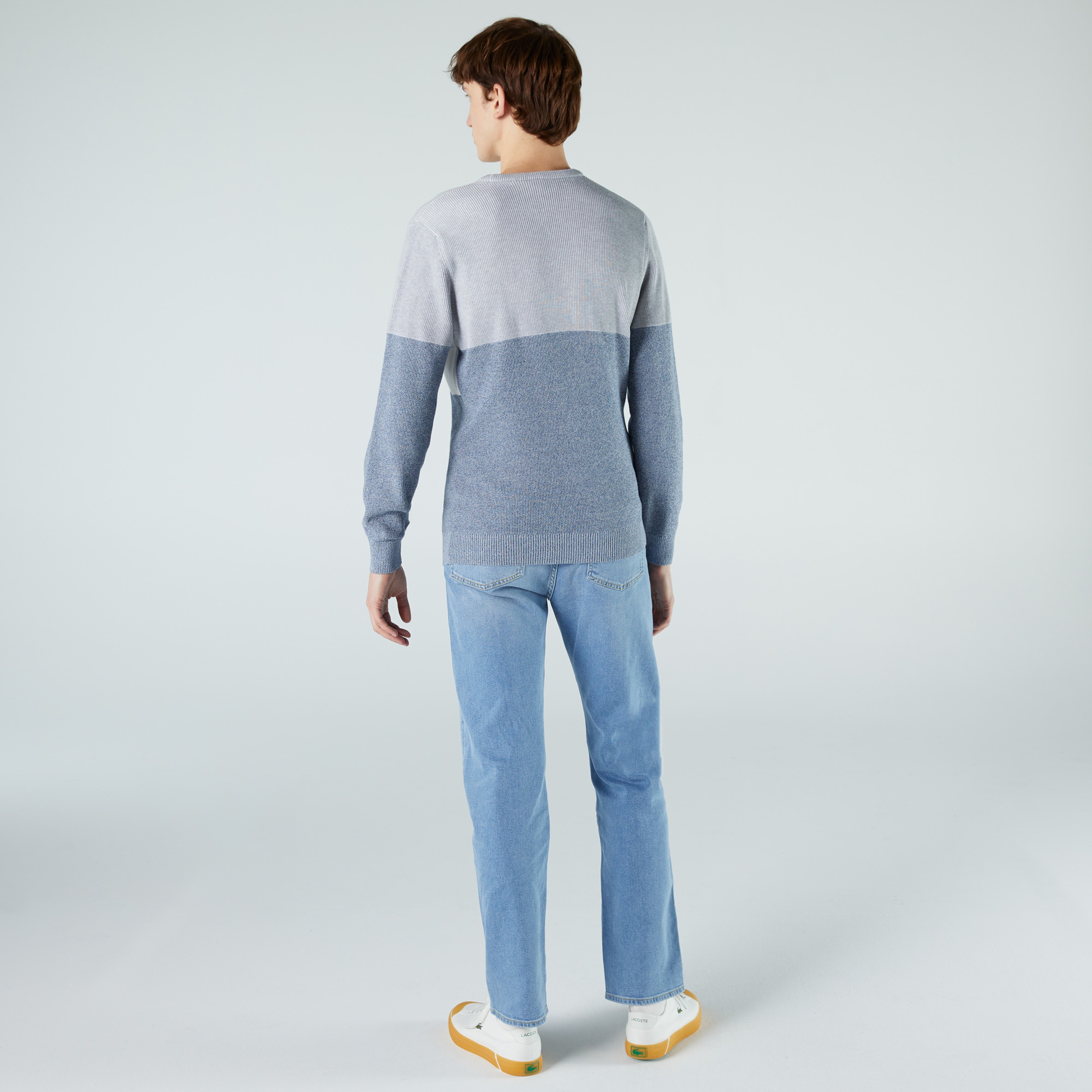 Lacoste Erkek Regular Fit Bisiklet Yaka Renk Bloklu Açık Gri Kazak