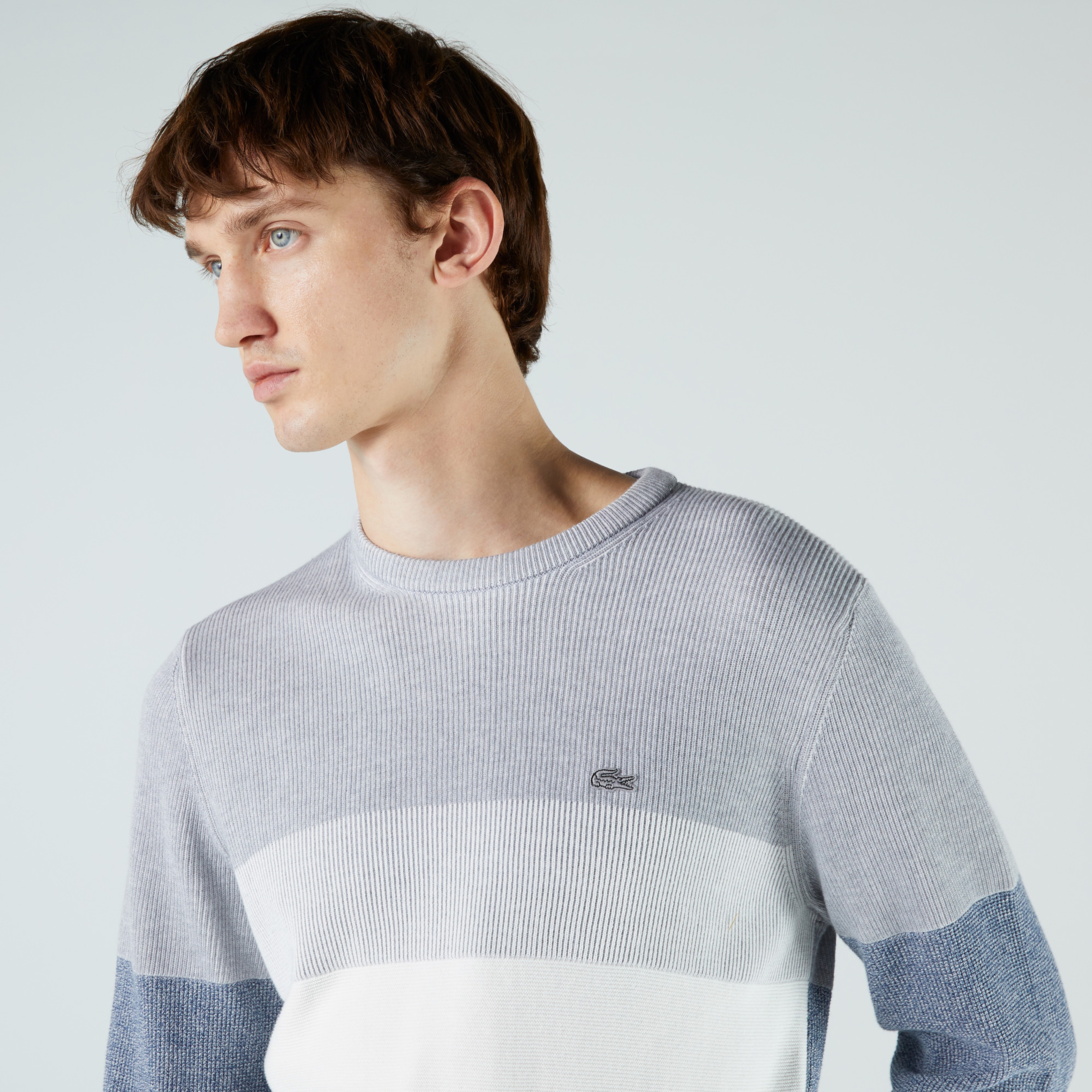 Lacoste Erkek Regular Fit Bisiklet Yaka Renk Bloklu Açık Gri Kazak