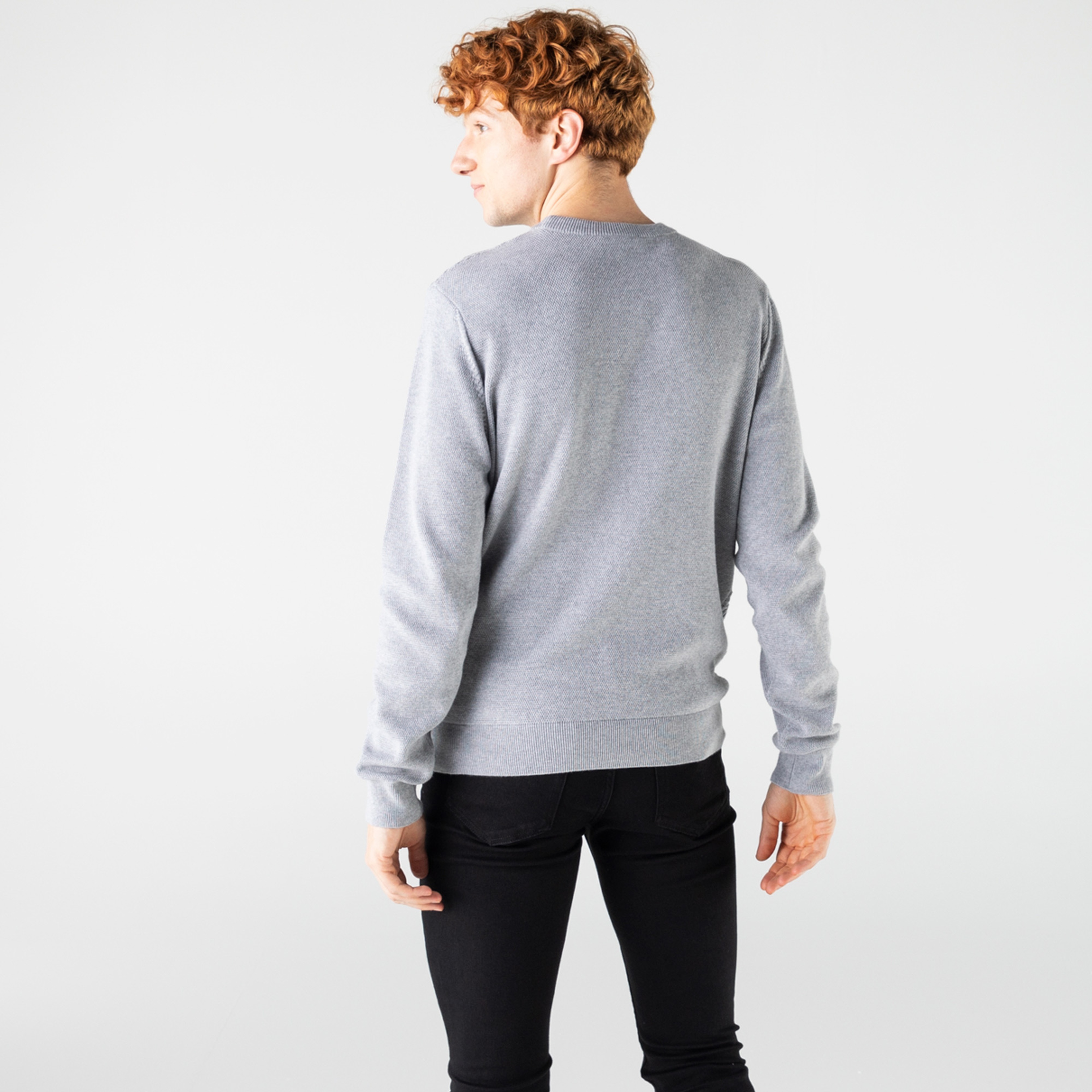 Lacoste Erkek Regular Fit Bisiklet Yaka Desenli Gri Kazak