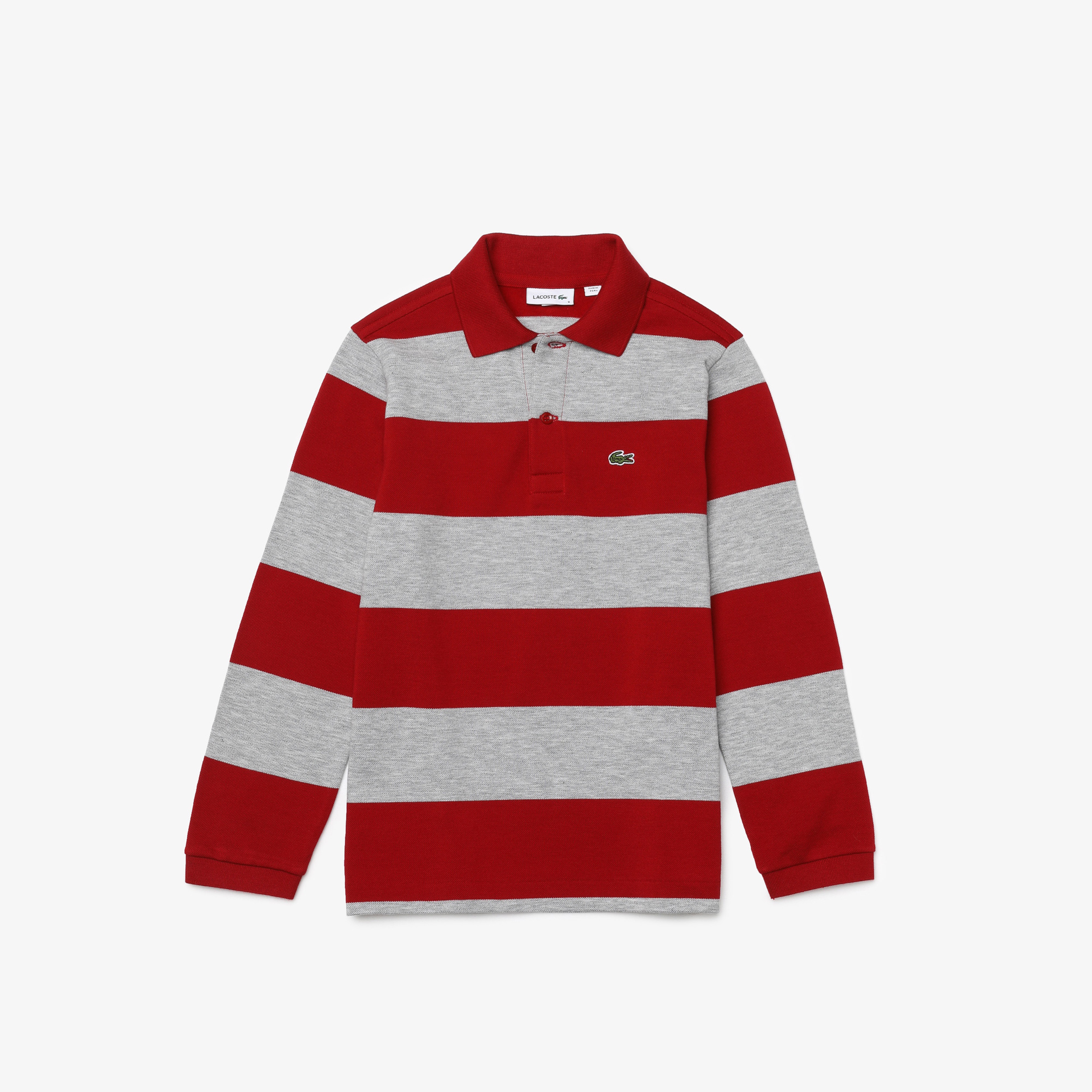 Lacoste Erkek Çocuk Regular Fit Uzun Kollu Çizgili Gri Polo