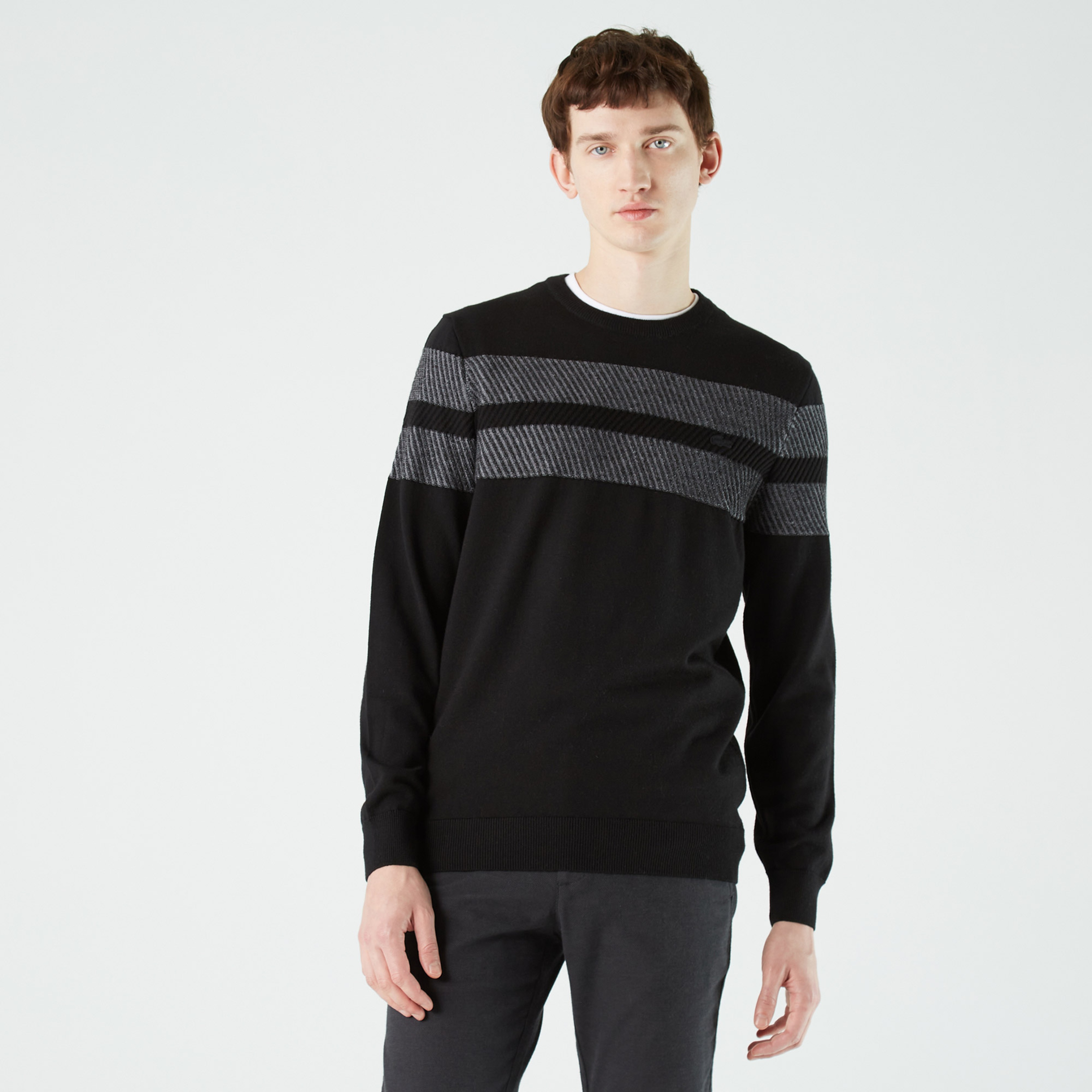 Lacoste Erkek Regular Fit Bisiklet Yaka Renk Bloklu Siyah Kazak