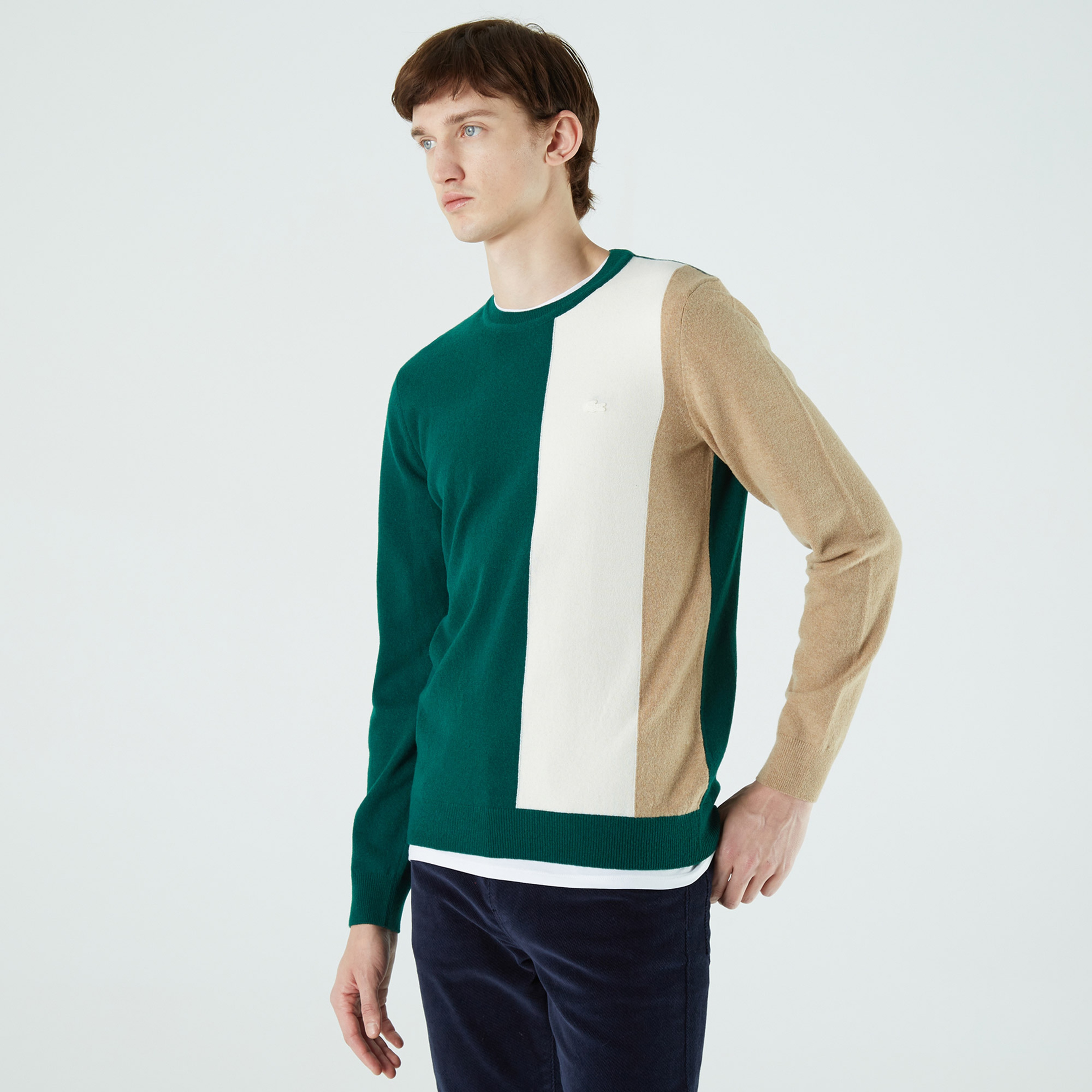 Lacoste Erkek Regular Fit Bisiklet Yaka Renk Bloklu Yeşil Kazak