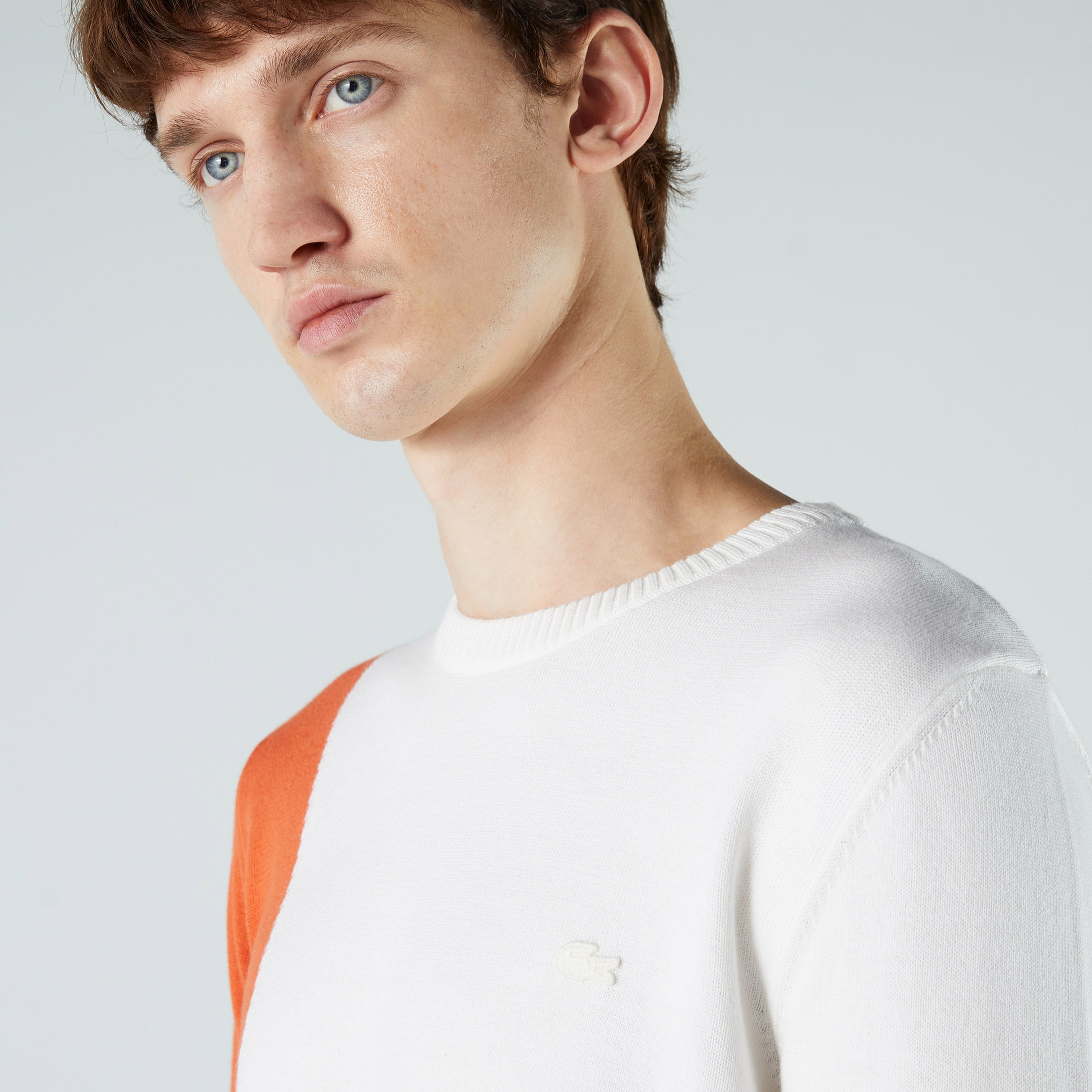 Lacoste Erkek Regular Fit Bisiklet Yaka Renk Bloklu Beyaz Kazak