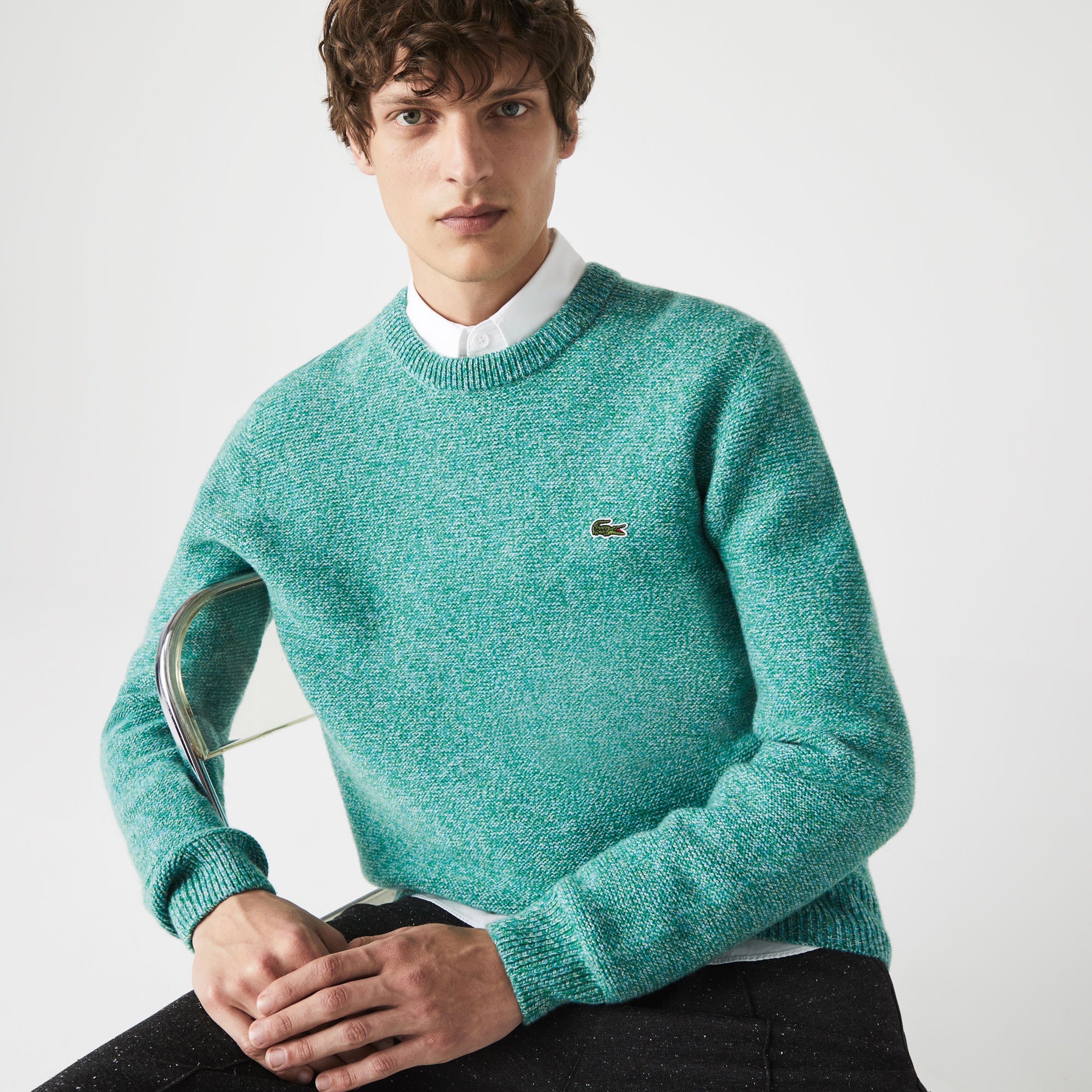 Lacoste Erkek Regular Fit Bisiklet Yaka Desenli Yeşil Kazak