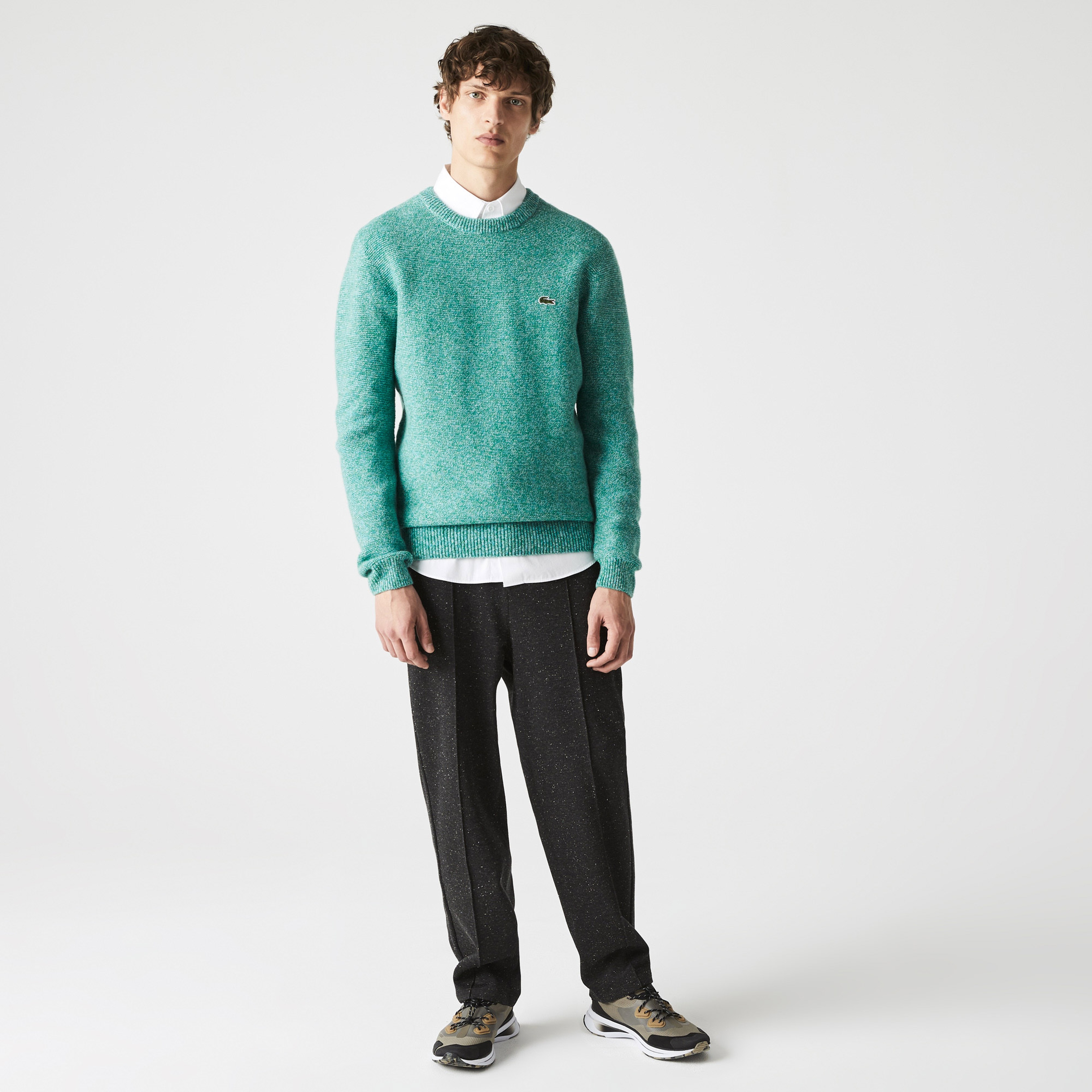 Lacoste Erkek Regular Fit Bisiklet Yaka Desenli Yeşil Kazak