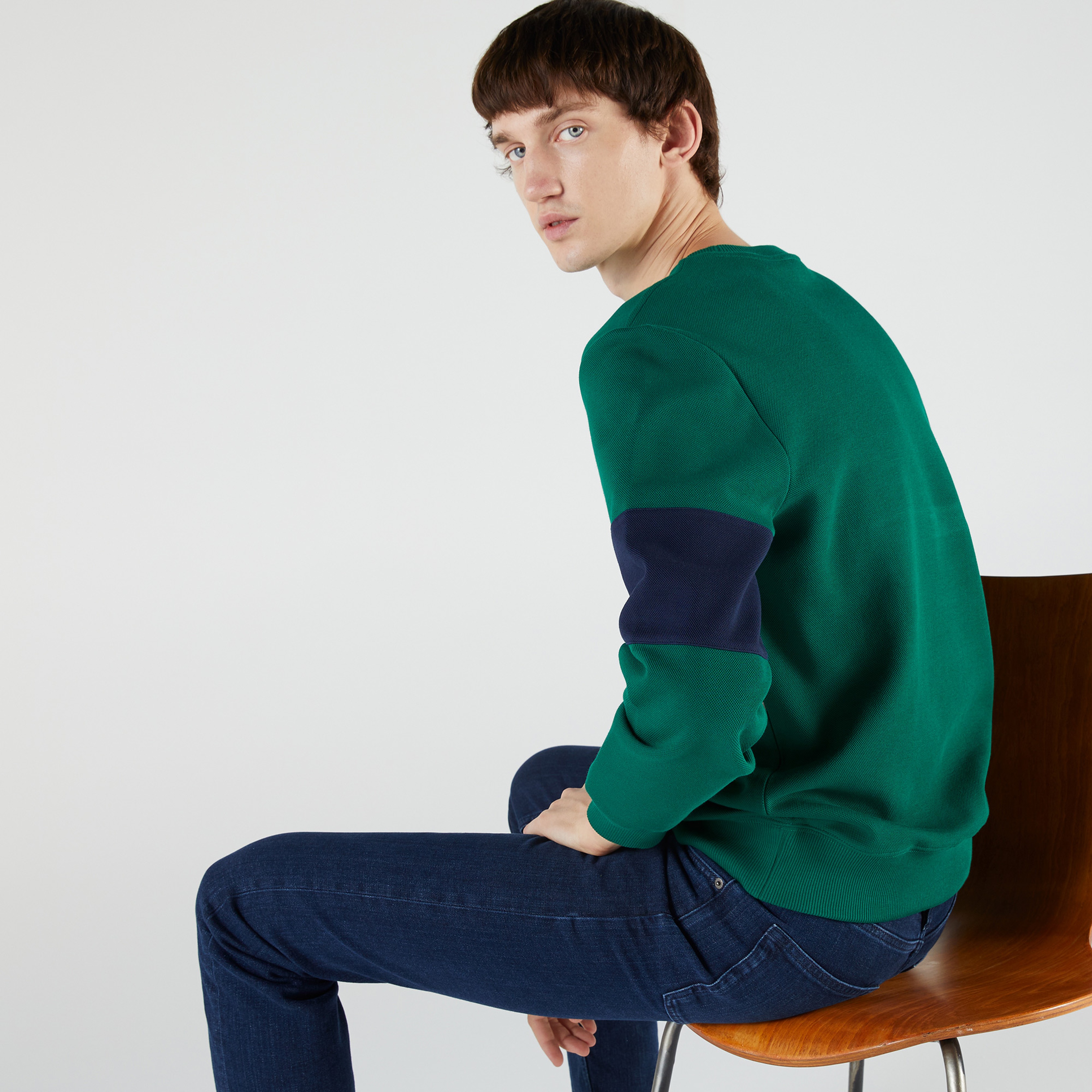 Lacoste Heritage Erkek Classic Fit Bisiklet Yaka Renk Bloklu Yeşil Sweatshirt