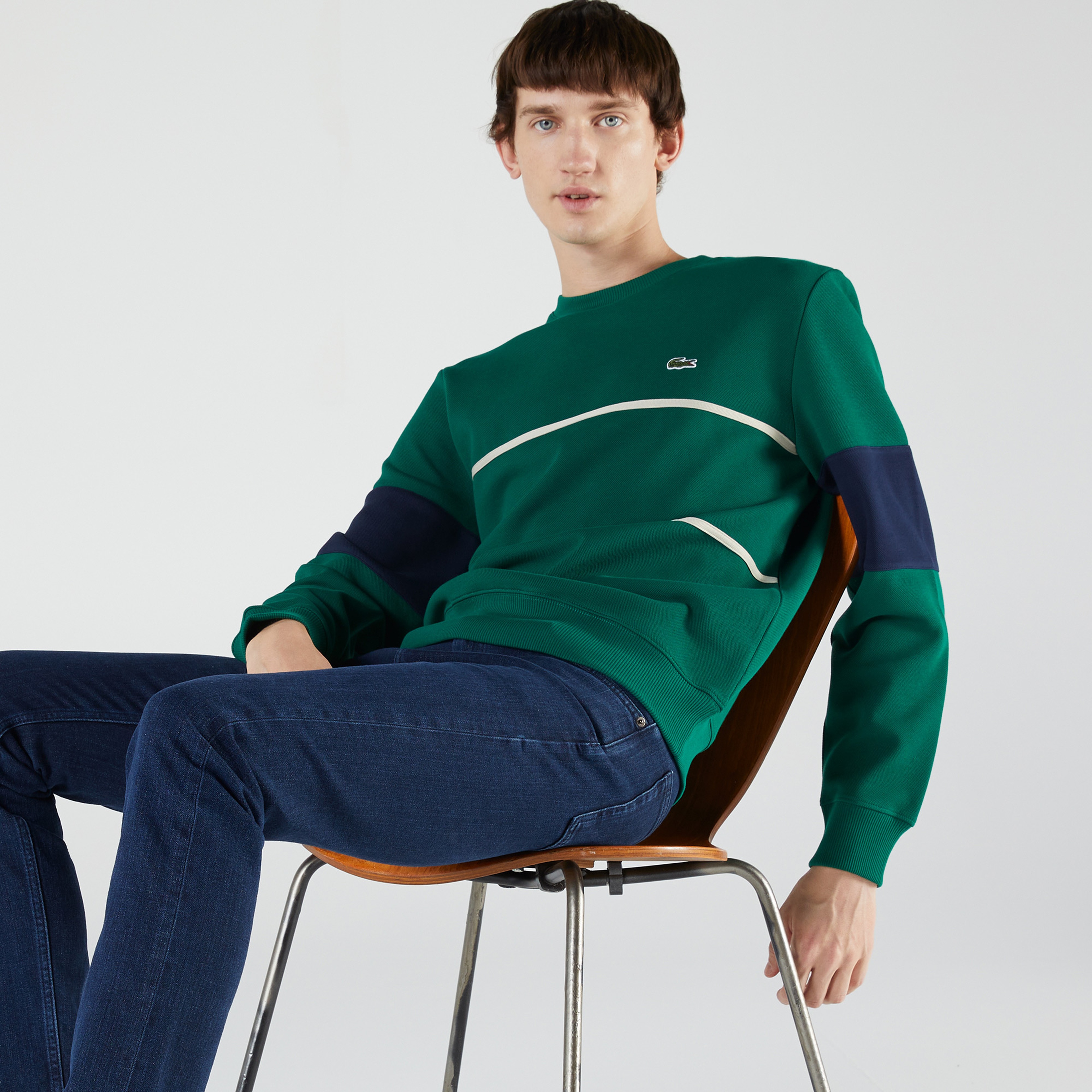 Lacoste Heritage Erkek Classic Fit Bisiklet Yaka Renk Bloklu Yeşil Sweatshirt