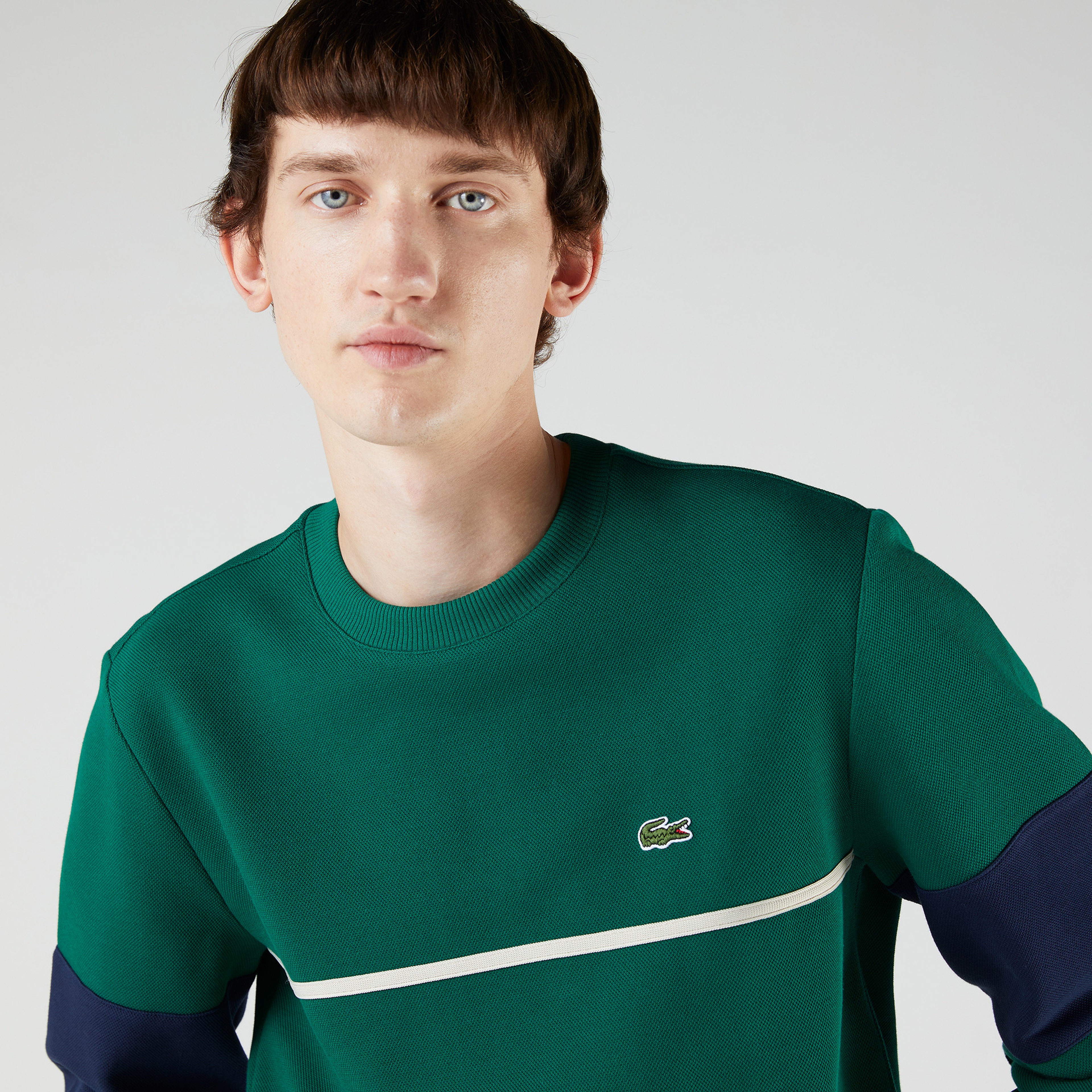 Lacoste Heritage Erkek Classic Fit Bisiklet Yaka Renk Bloklu Yeşil Sweatshirt