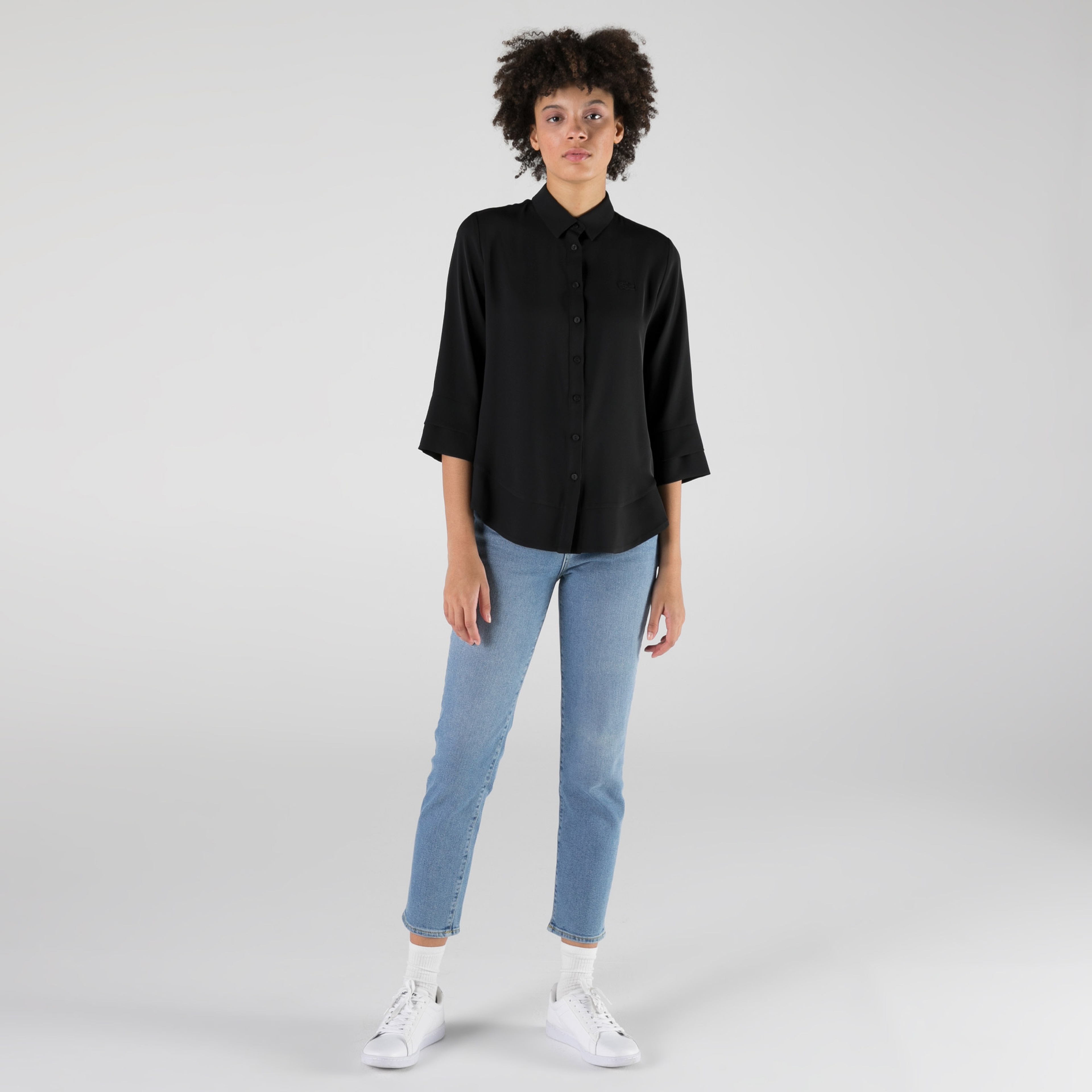 Lacoste Kadın Relaxed Fit Truvakar Kollu Siyah Gömlek