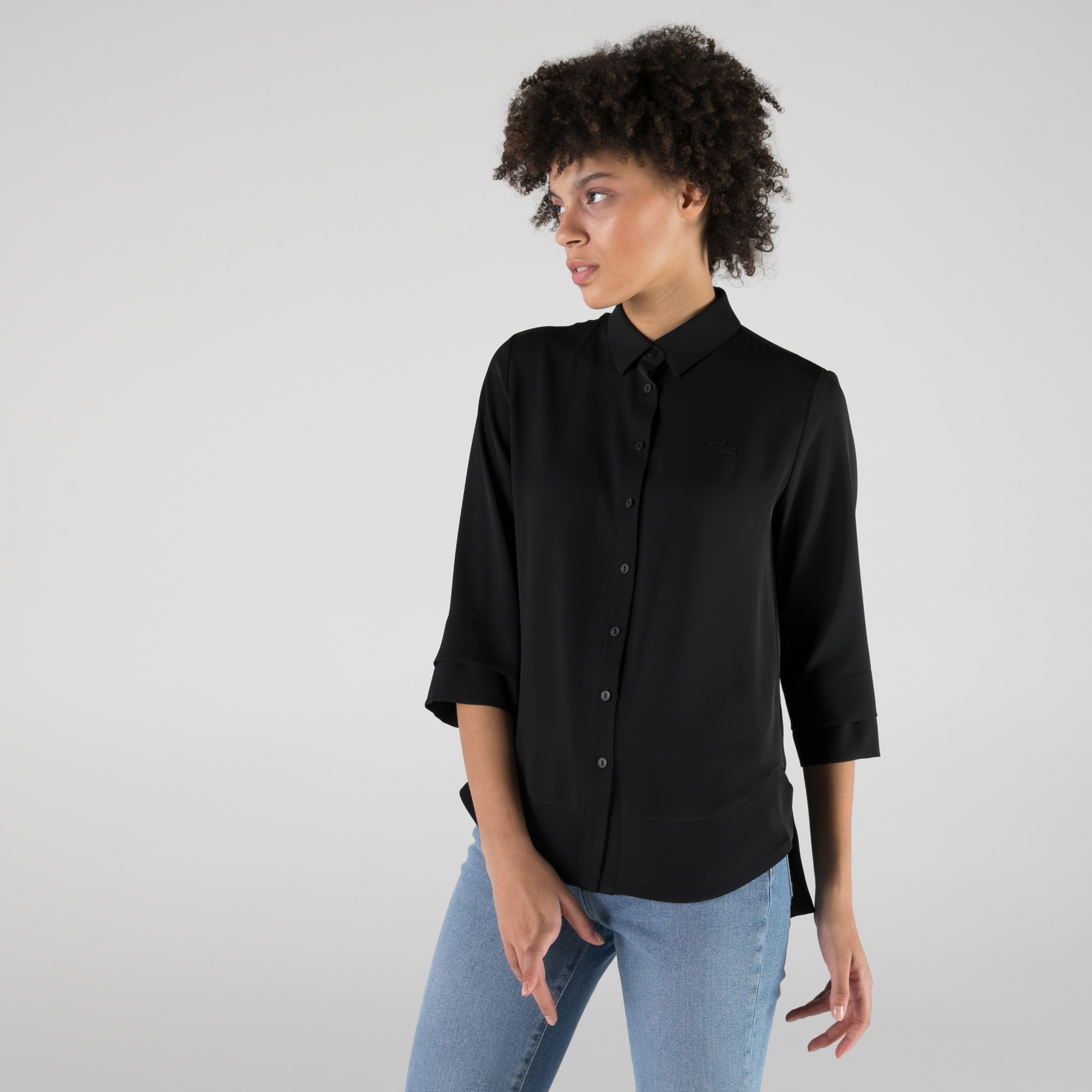 Lacoste Kadın Relaxed Fit Truvakar Kollu Siyah Gömlek