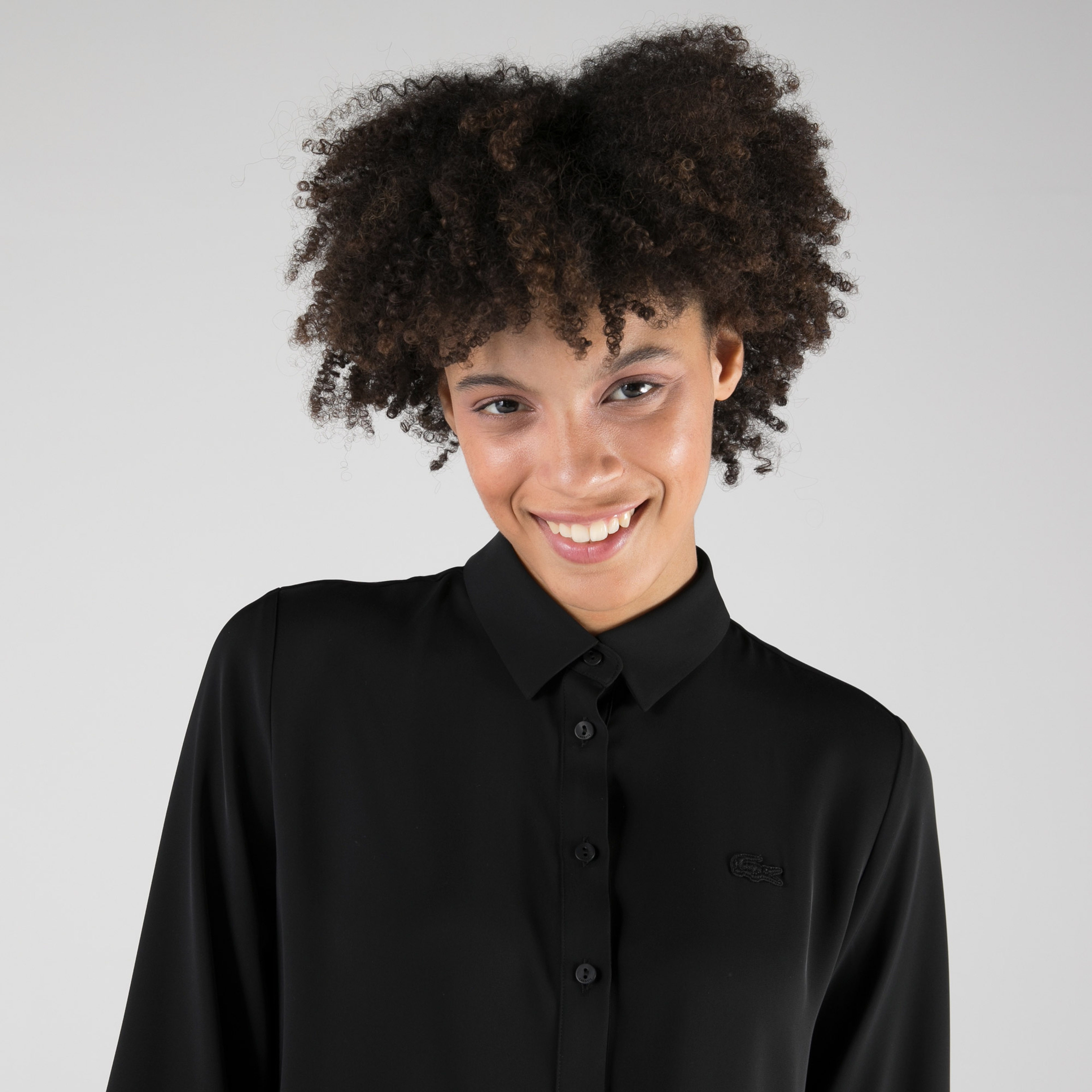 Lacoste Kadın Relaxed Fit Truvakar Kollu Siyah Gömlek