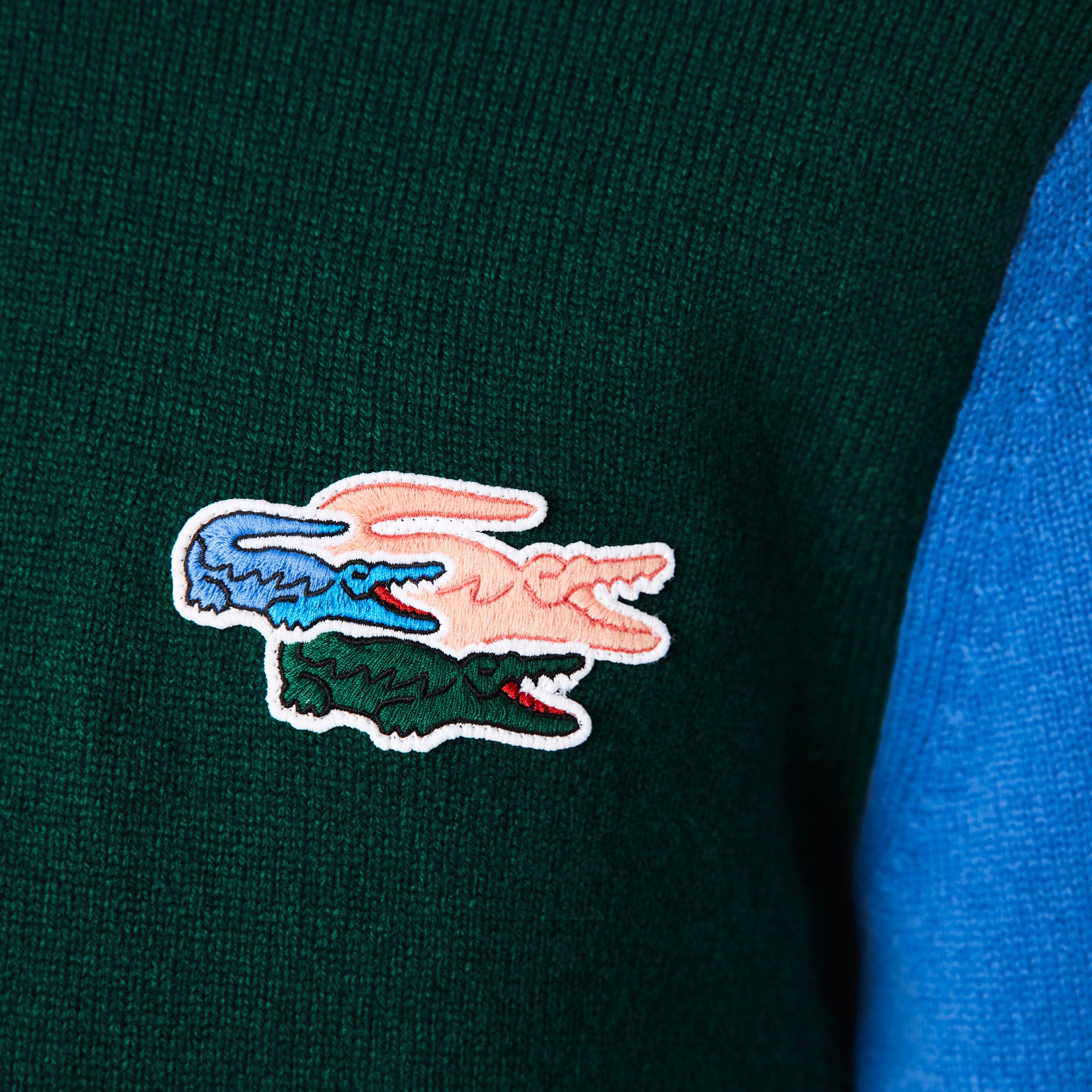 Lacoste Erkek Classic Fit Bisiklet Yaka Renk Bloklu Mavi Yün Kazak