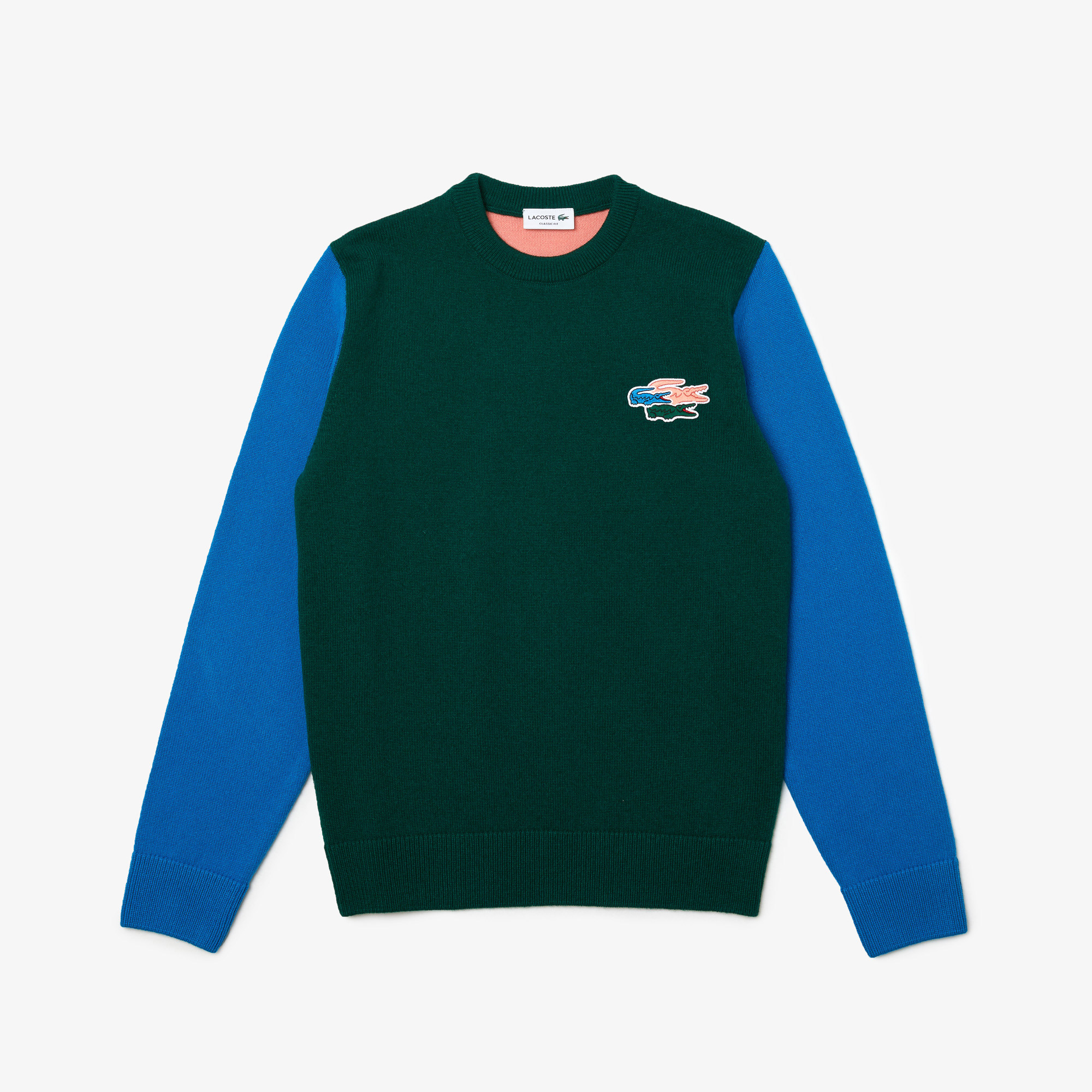 Lacoste Erkek Classic Fit Bisiklet Yaka Renk Bloklu Mavi Yün Kazak