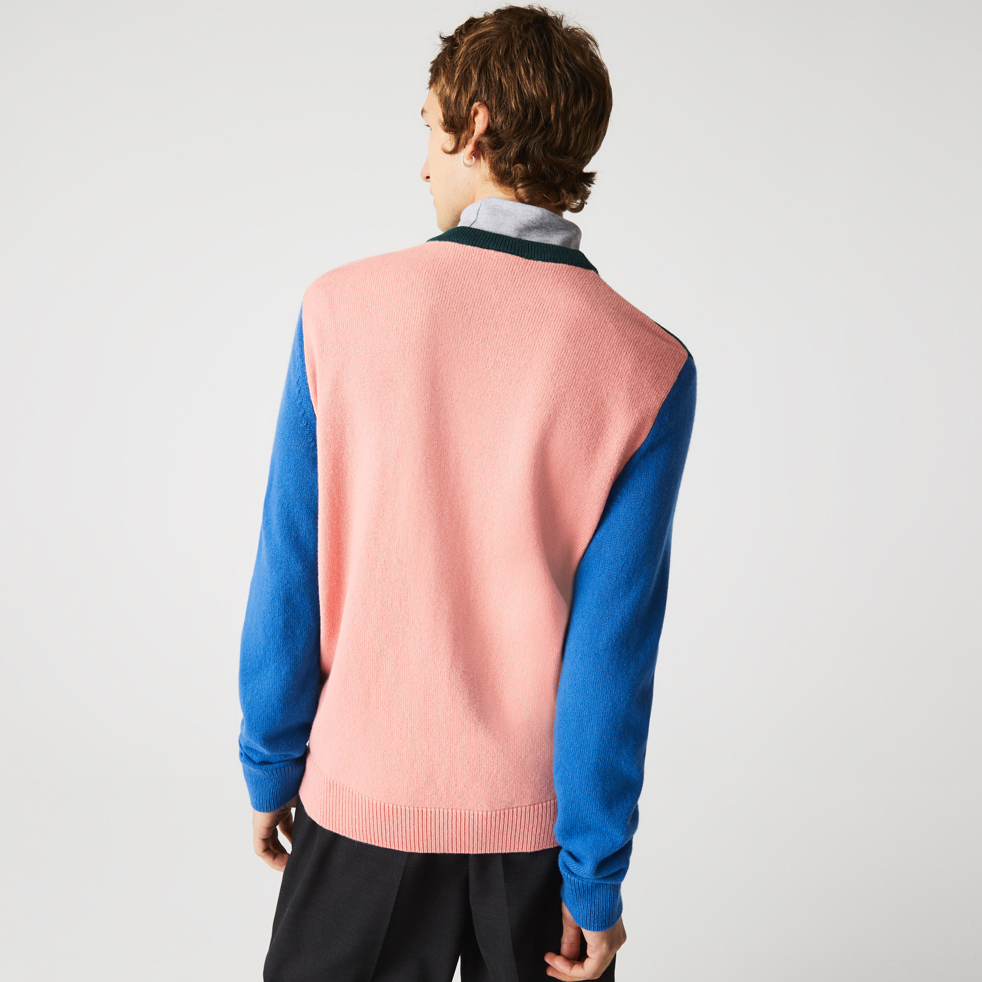 Lacoste Erkek Classic Fit Bisiklet Yaka Renk Bloklu Mavi Yün Kazak