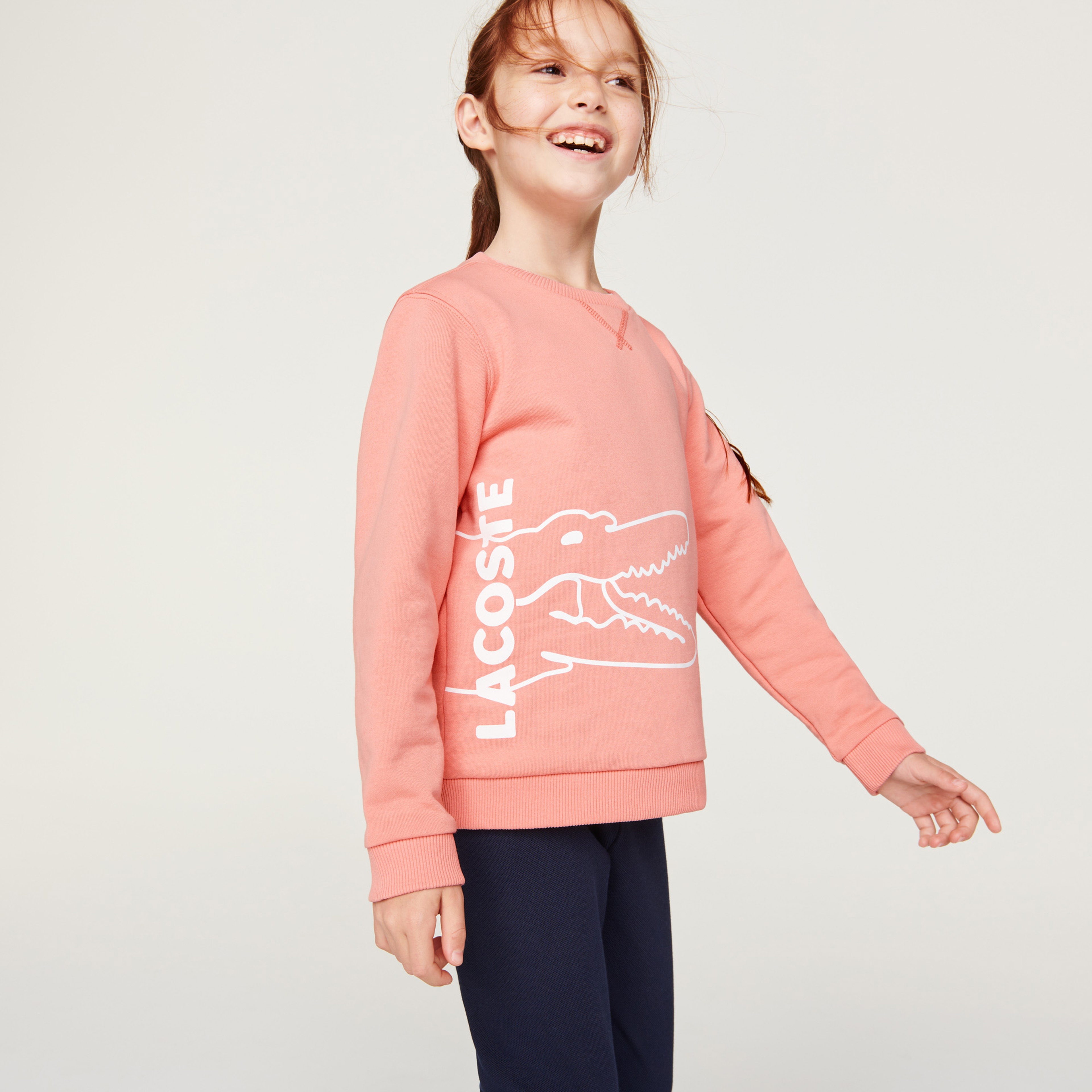 Lacoste Bisiklet Yaka Çocuk Pembe Sweatshirt