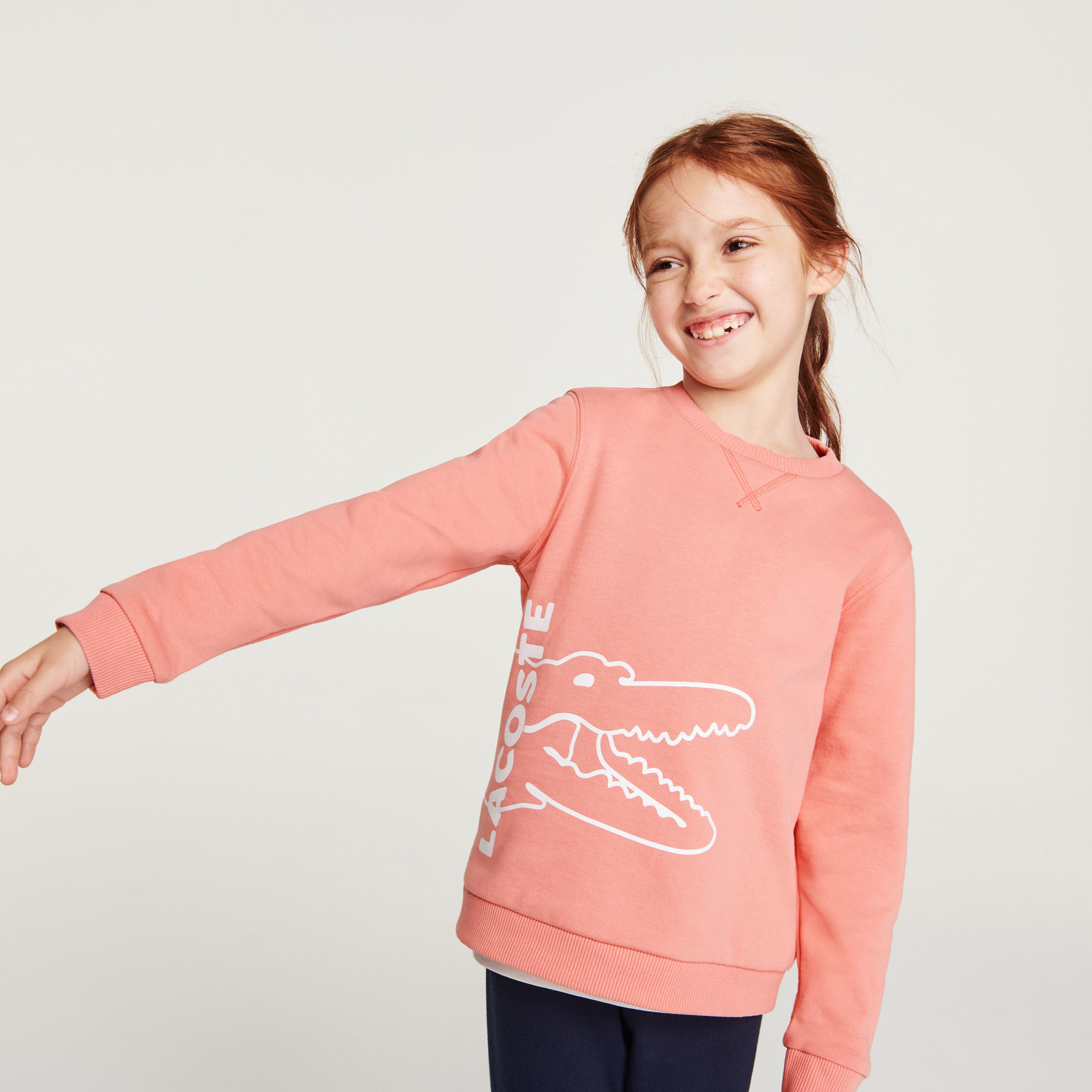 Lacoste Bisiklet Yaka Çocuk Pembe Sweatshirt