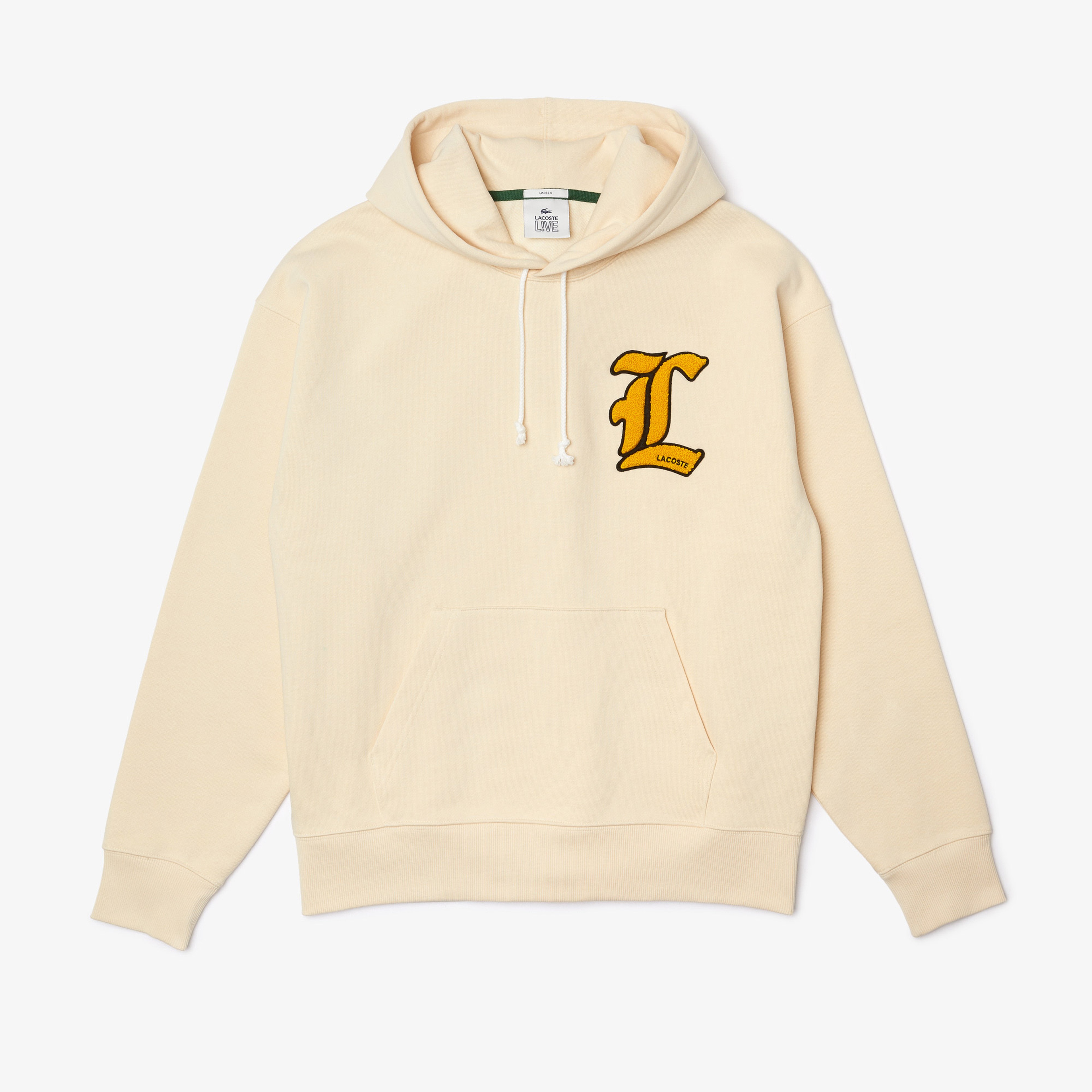 Lacoste L!VE Unisex Relaxed Fit Kapüşonlu Bej Sweatshirt