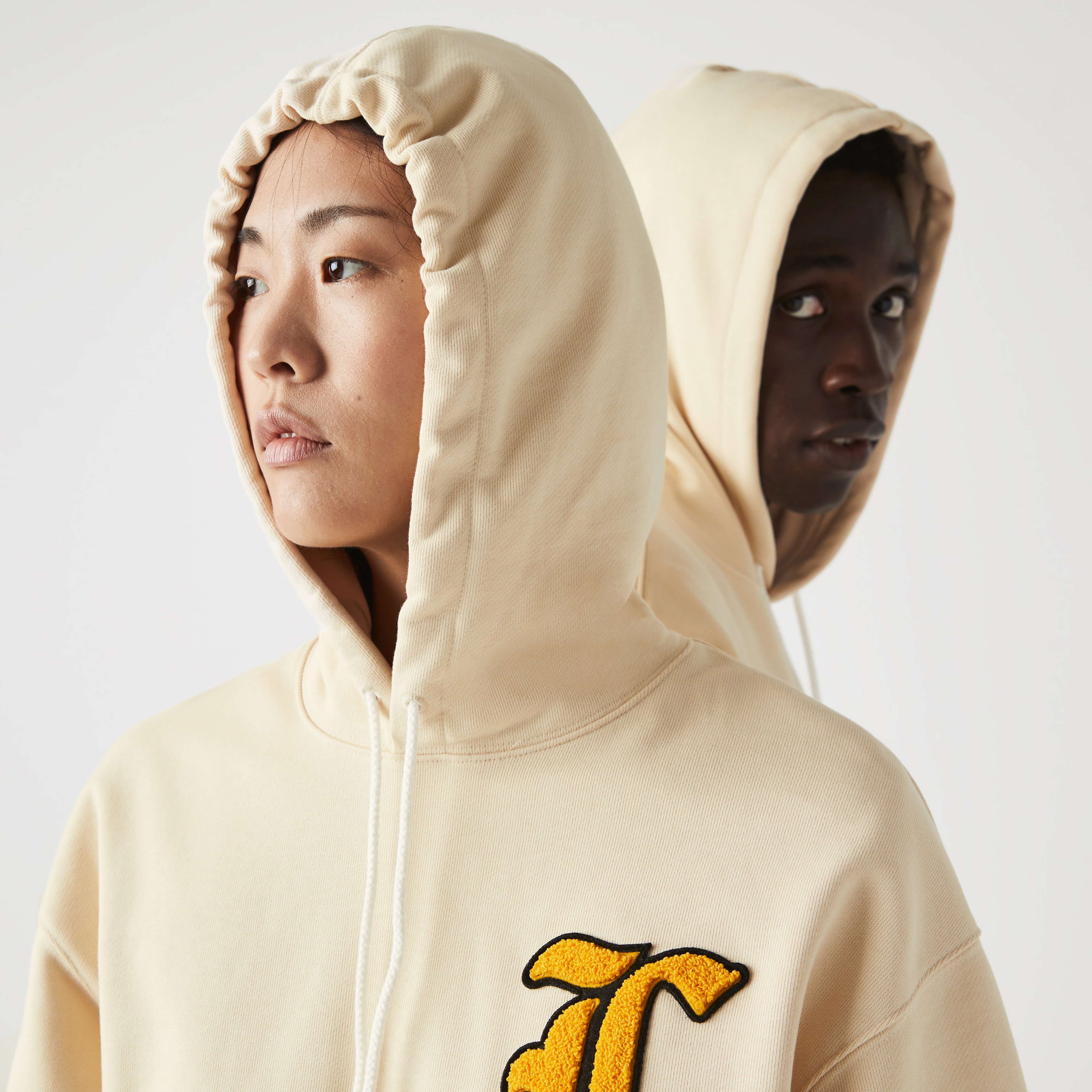 Lacoste L!VE Unisex Relaxed Fit Kapüşonlu Bej Sweatshirt