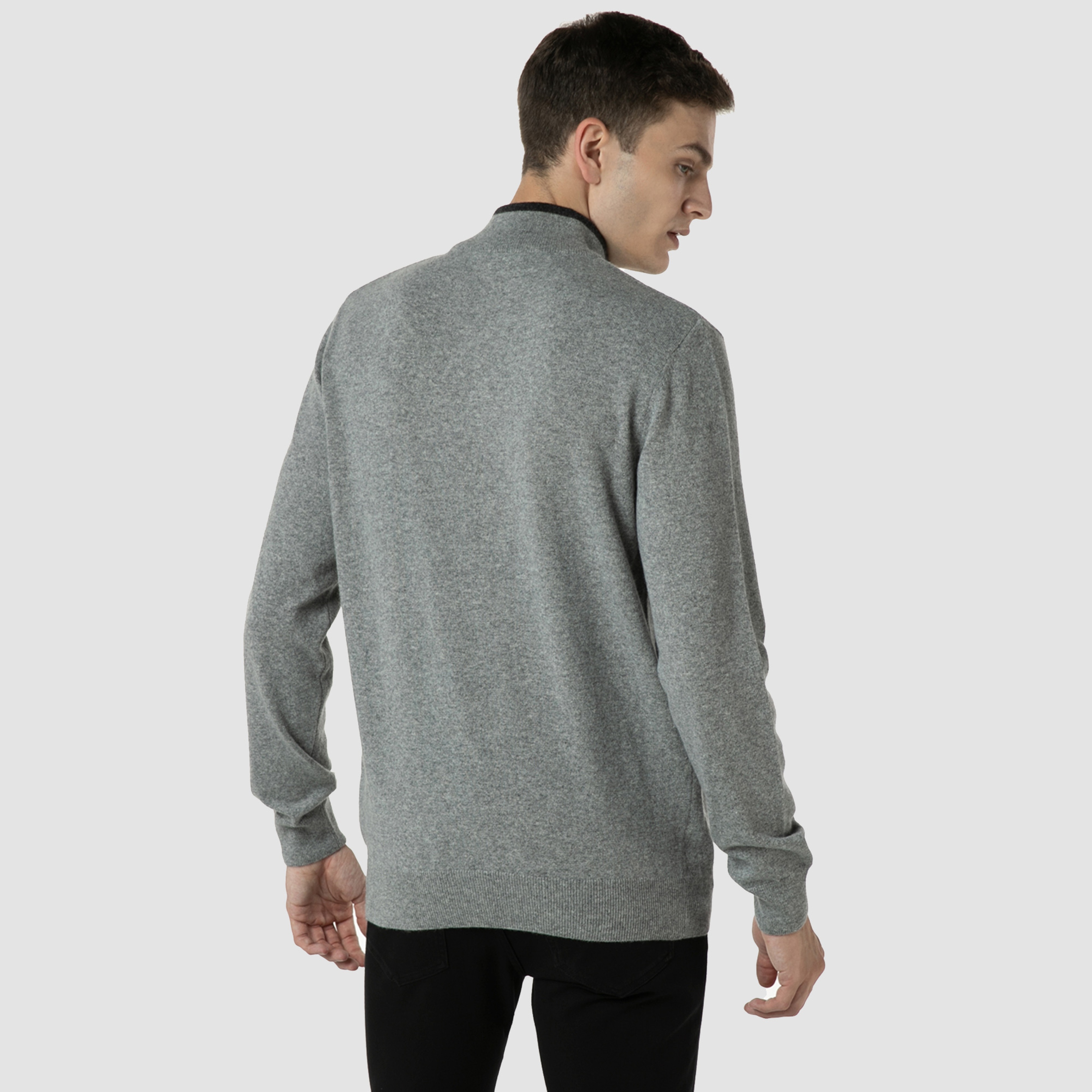 Lacoste Erkek Regular Fit Yün Yarım Fermuarlı Gri Kazak
